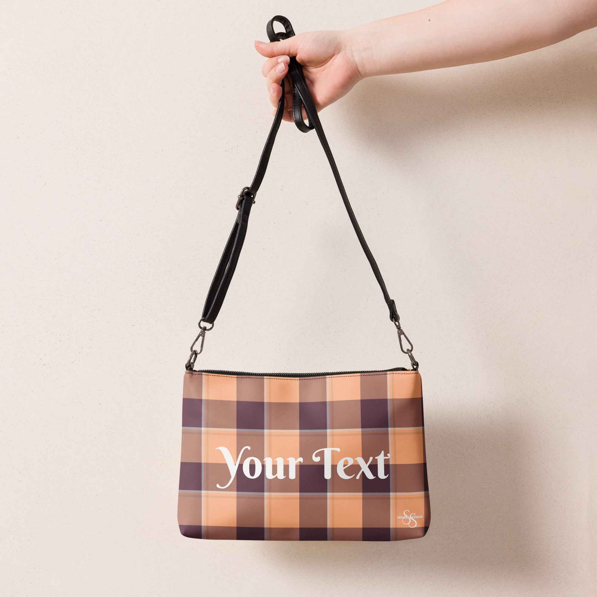 Personalized Crossbody Bag Hit Pink and Livid Brown Plaid - Scottish Squares