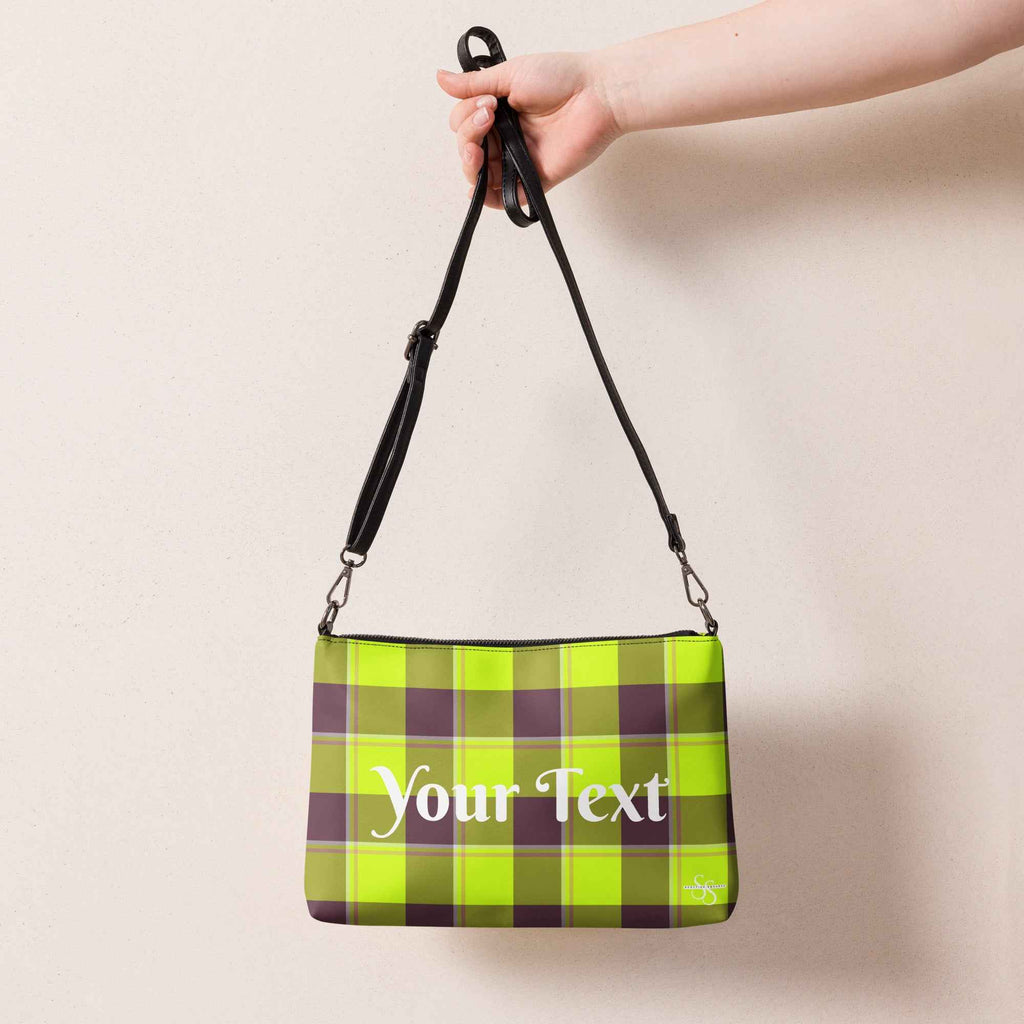 Personalized Crossbody Bag Electric Lime and Livid Brown Plaid - Scottish Squares