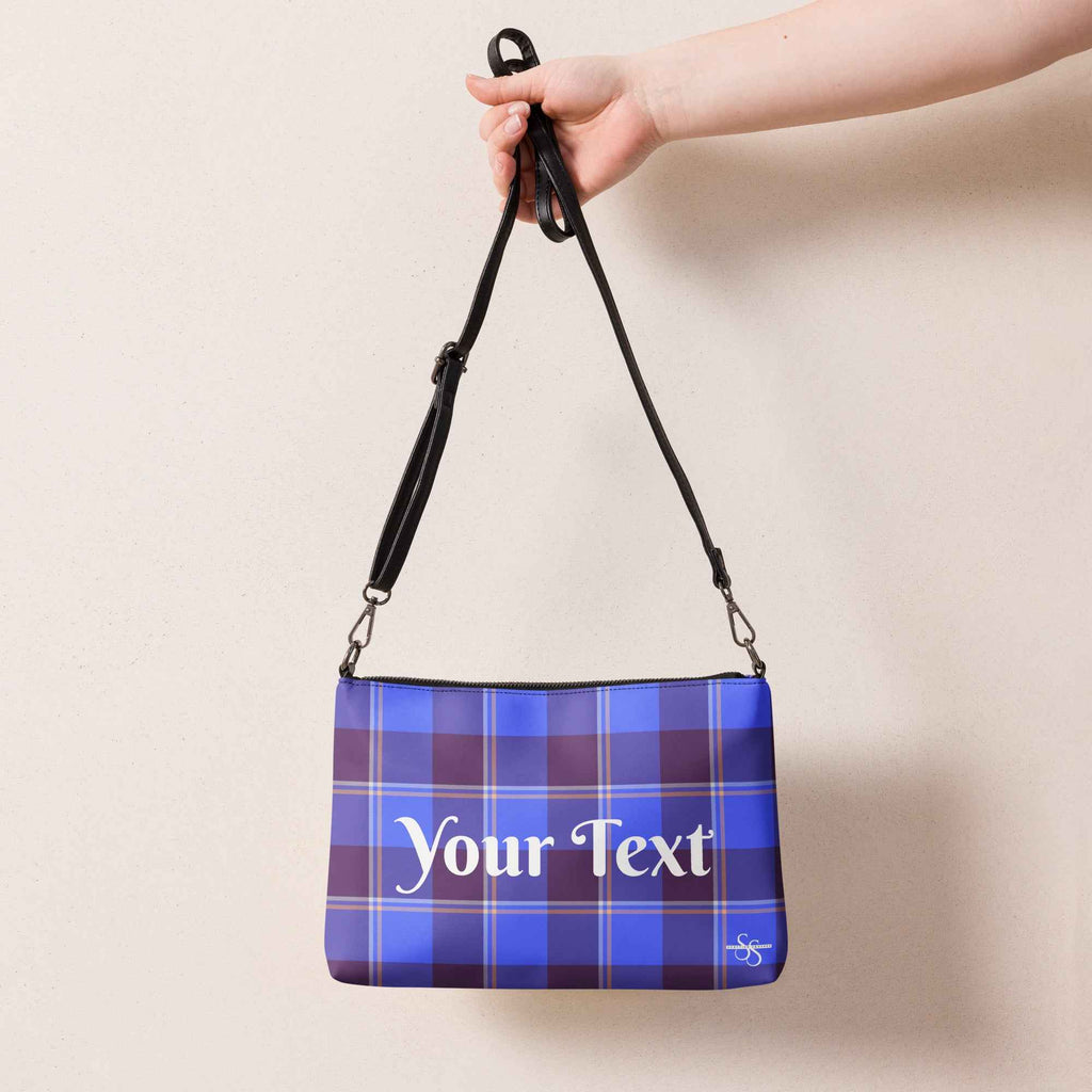 Personalized Crossbody Bag Cornflower Blue and Livid Brown Plaid - Scottish Squares