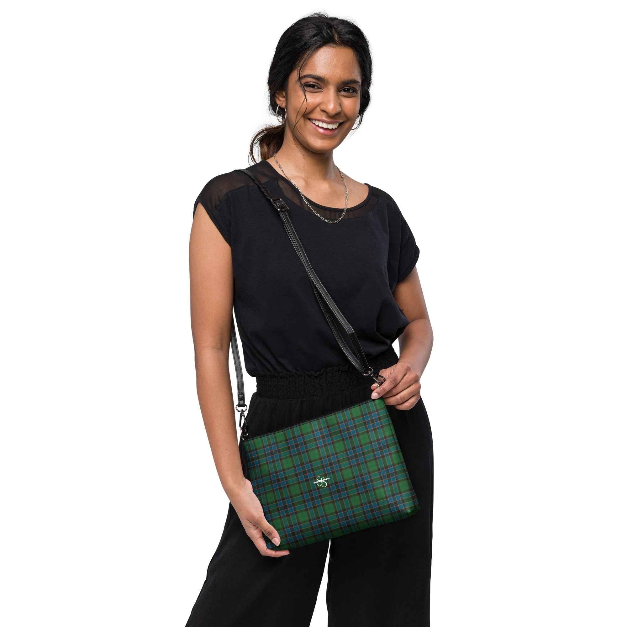Crossbody Bag Green Blue Orange Plaid Tartan