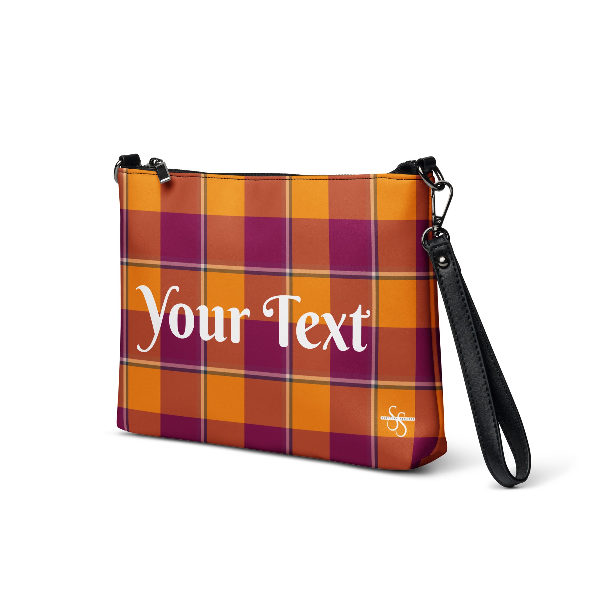 Personalized Crossbody Bag Tahiti Gold and Rose Bud Cherry Plaid - Scottish Squares