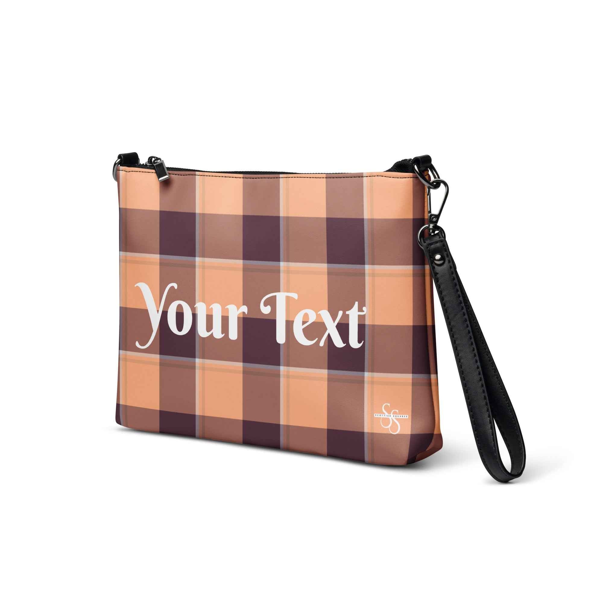 Personalized Crossbody Bag Hit Pink and Livid Brown Plaid - Scottish Squares