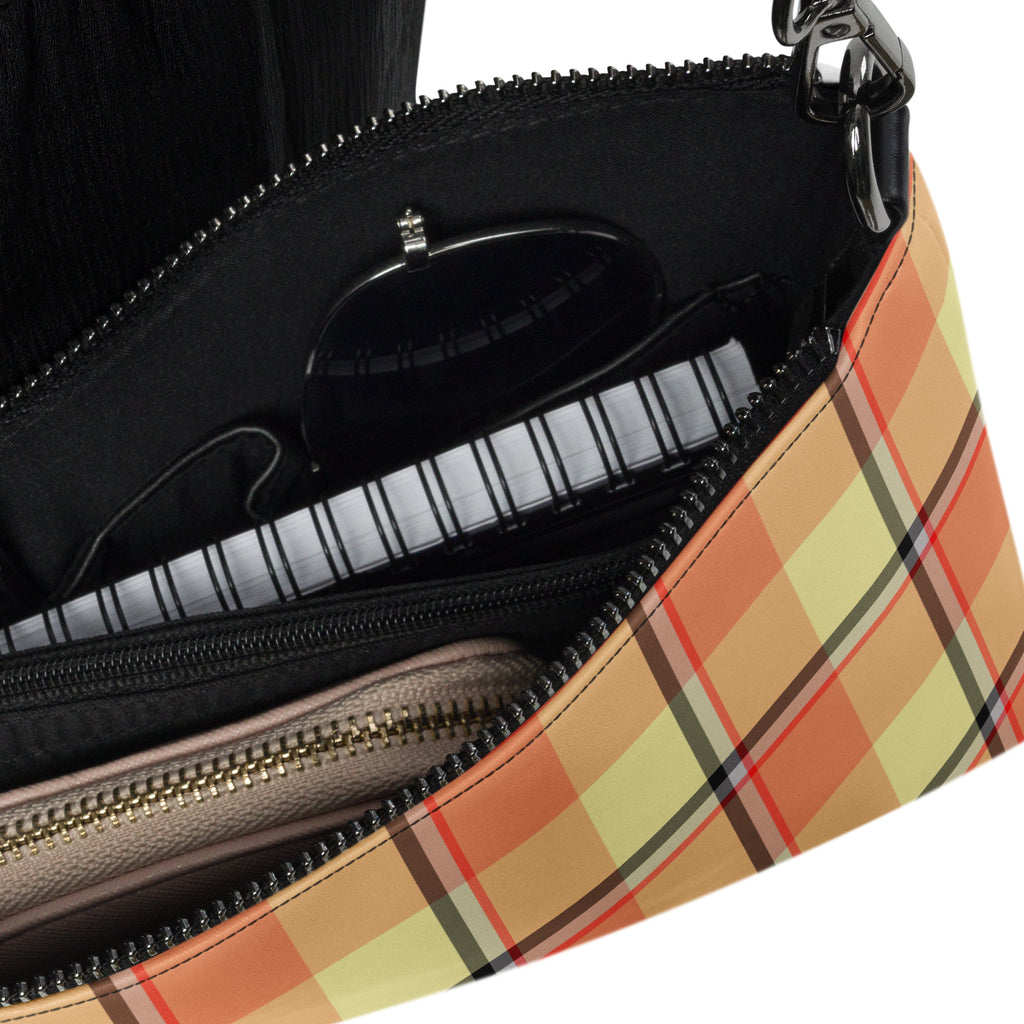 Personalized Crossbody Bag Claystone and Morning Mist Plaid - Scottish Squares