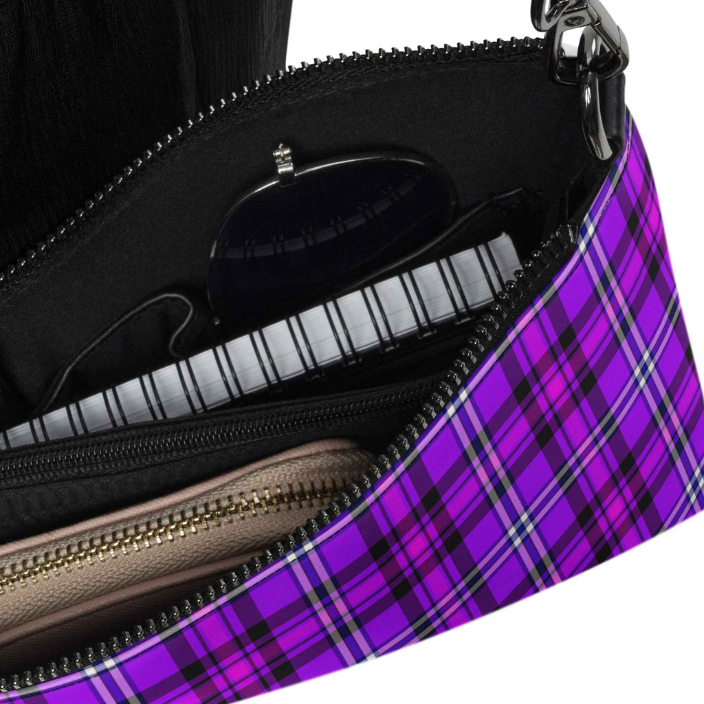 Personalized Crossbody Bag Electric Violet and Fuchsia Plaid - Scottish Squares