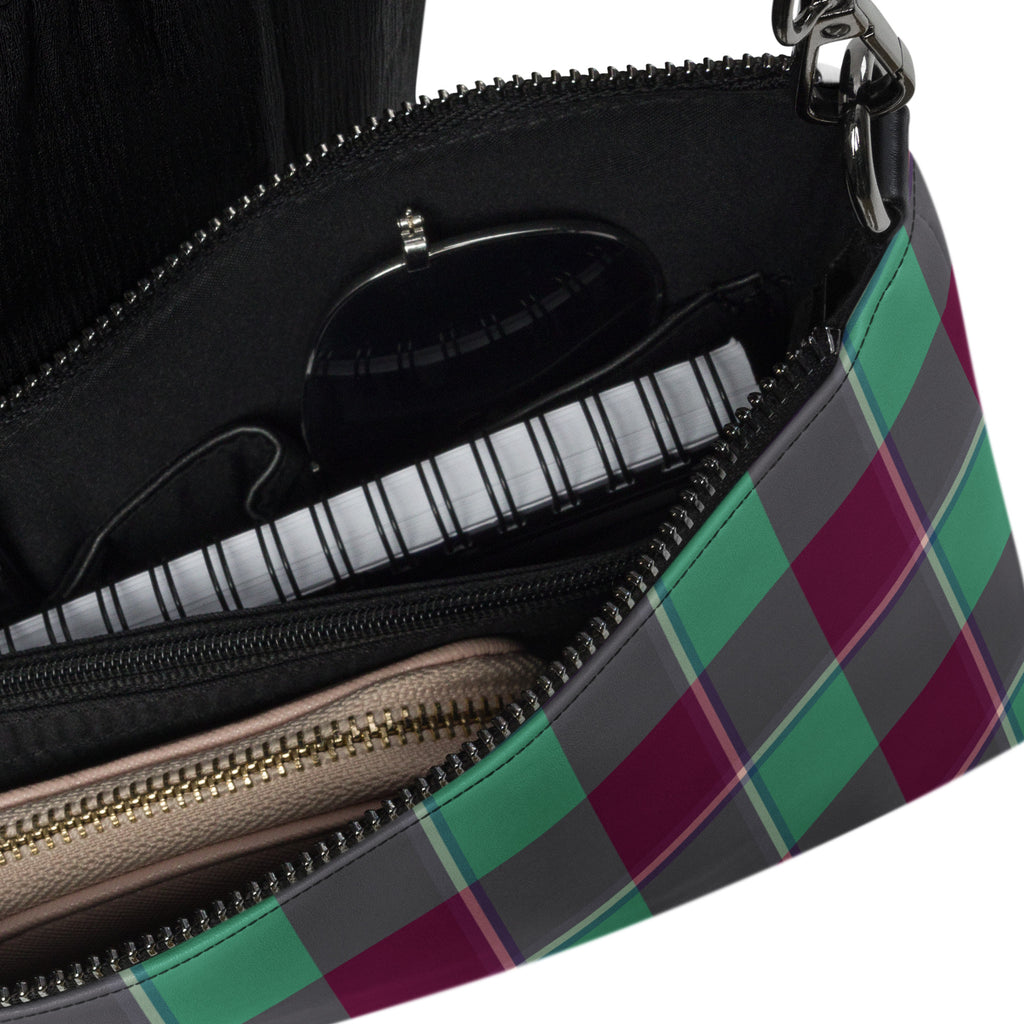 Personalized Crossbody Bag Ocean Green and Mulberry Wood Plaid - Scottish Squares