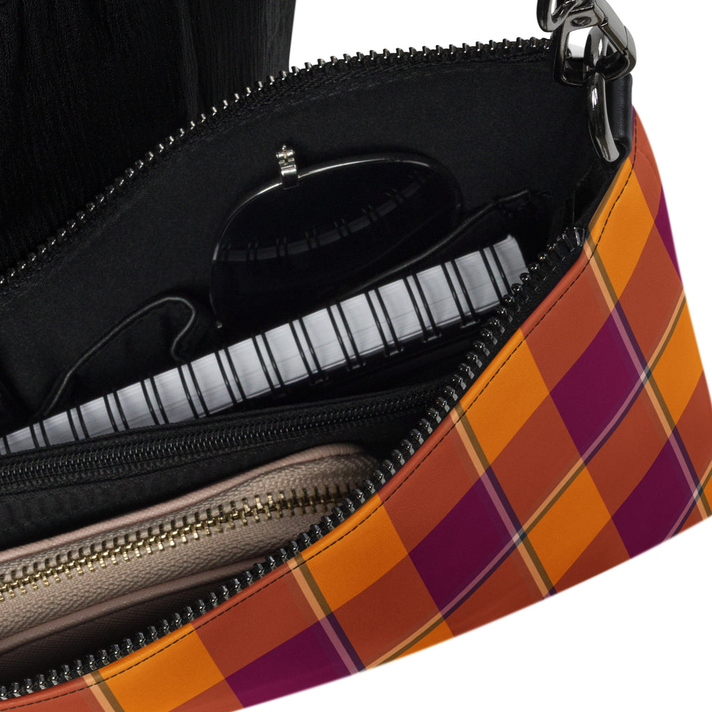 Personalized Crossbody Bag Tahiti Gold and Rose Bud Cherry Plaid - Scottish Squares