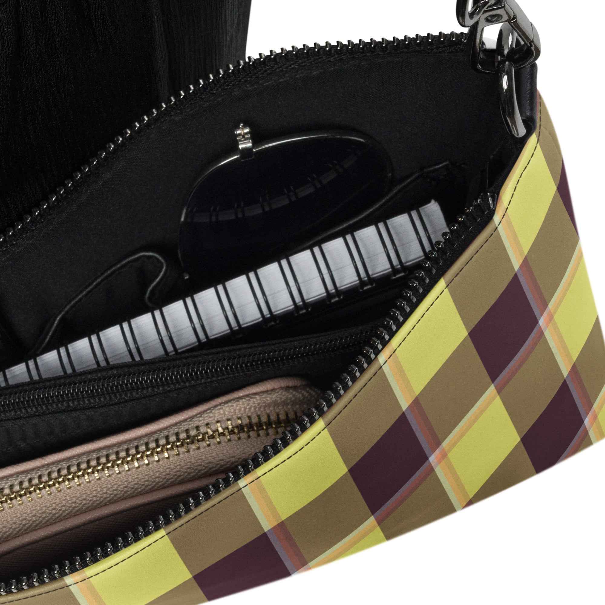 Personalized Crossbody Bag Flax and Livid Brown Plaid - Scottish Squares