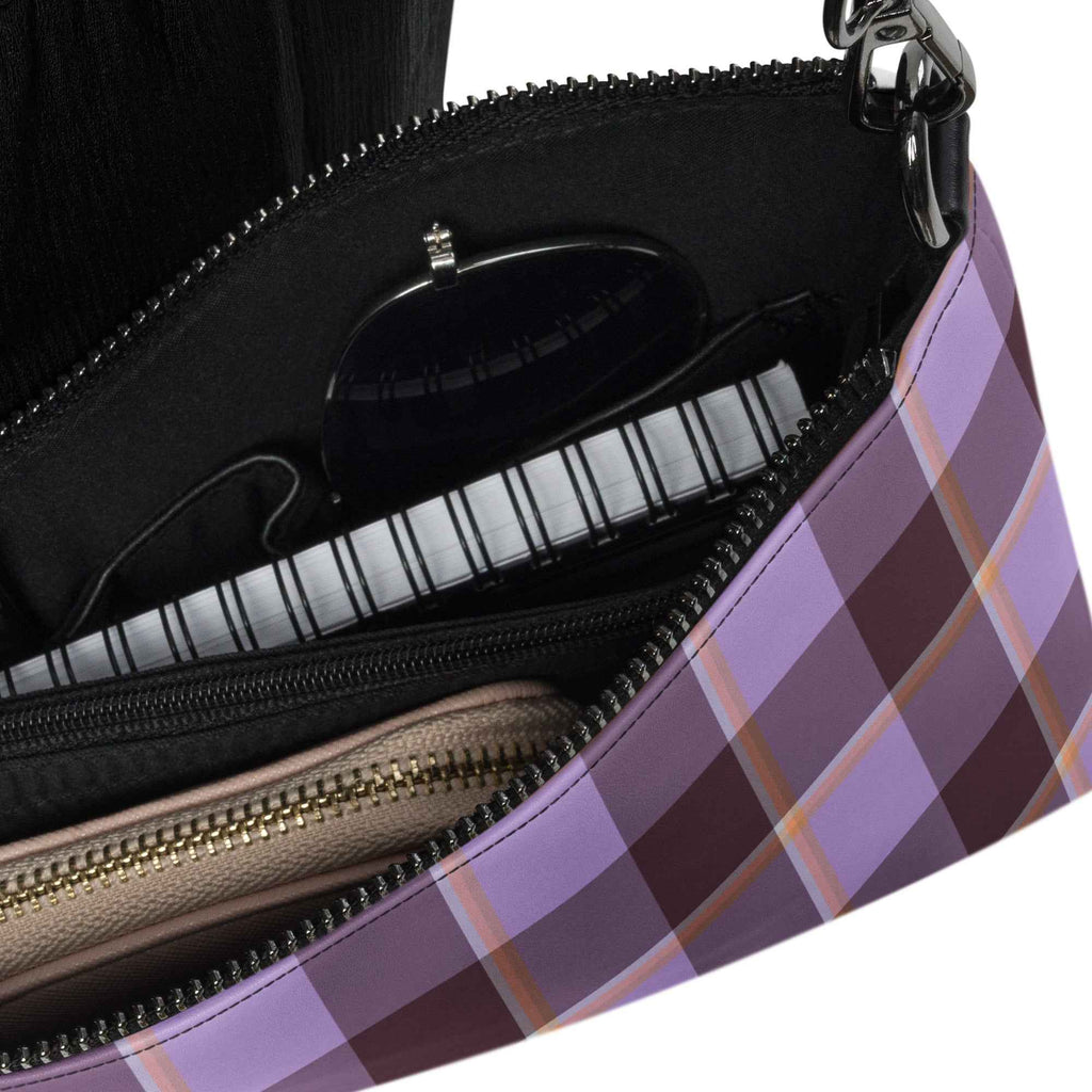 Personalized Crossbody Bag Light Wisteria and Livid Brown Plaid - Scottish Squares