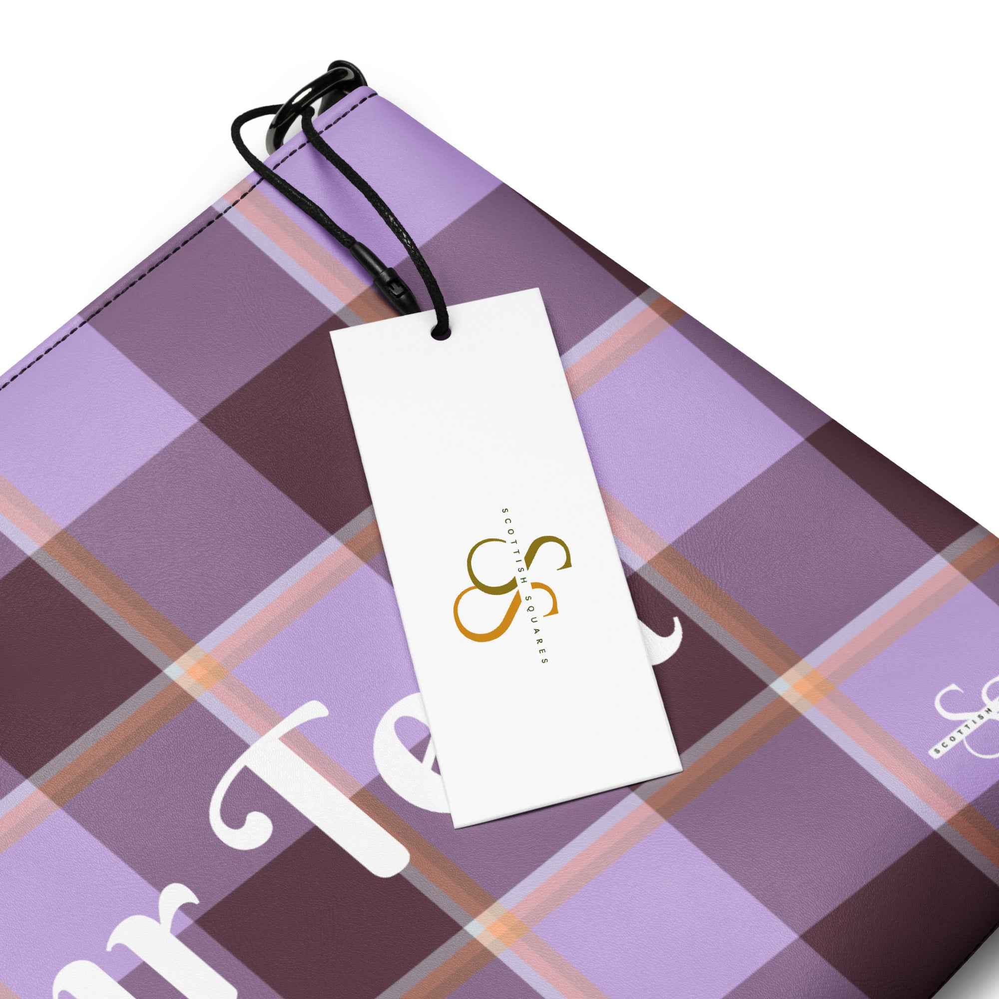 Personalized Crossbody Bag Light Wisteria and Livid Brown Plaid - Scottish Squares