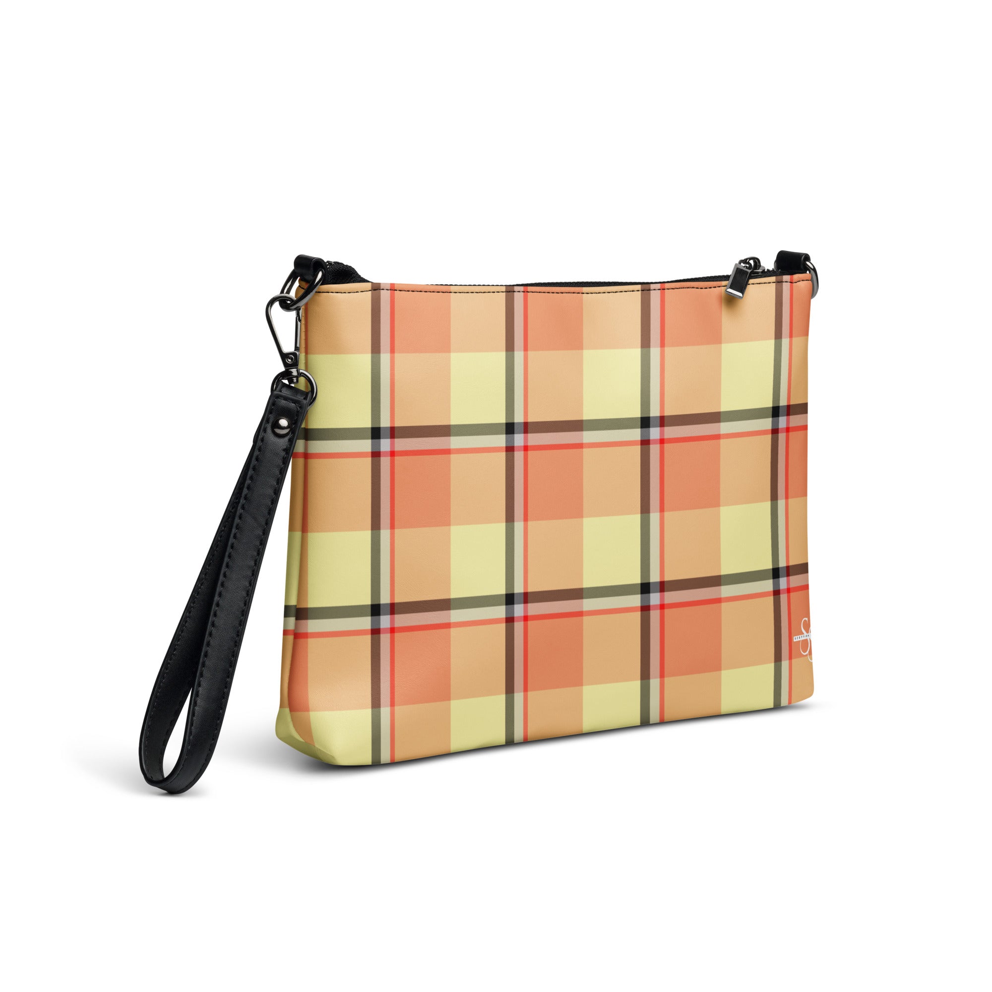 Personalized Crossbody Bag Claystone and Morning Mist Plaid - Scottish Squares