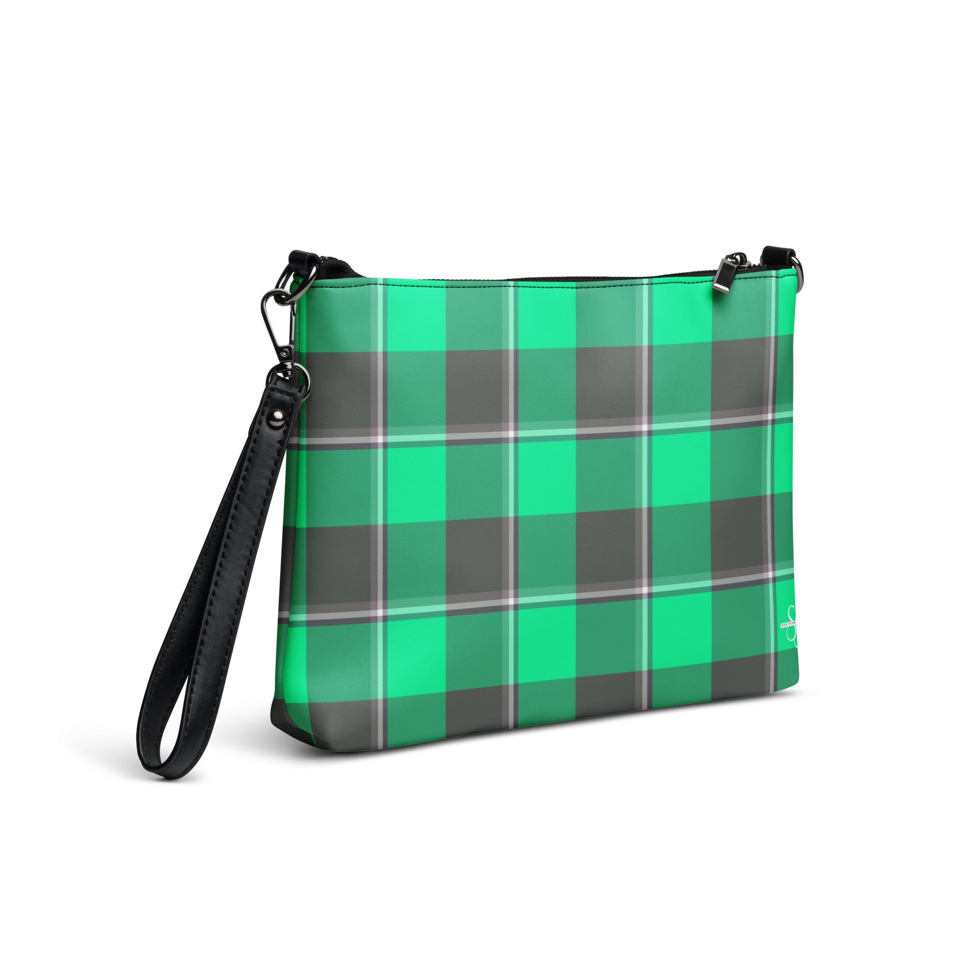 Personalized Crossbody Bag Spring Green and Finlandia Plaid - Scottish Squares