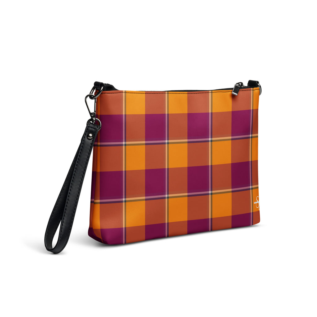Personalized Crossbody Bag Tahiti Gold and Rose Bud Cherry Plaid - Scottish Squares