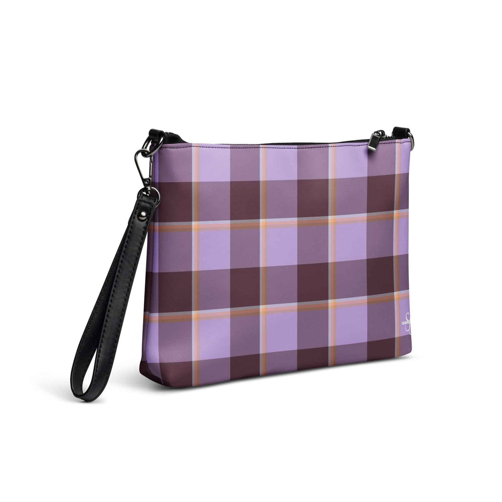Personalized Crossbody Bag Light Wisteria and Livid Brown Plaid - Scottish Squares