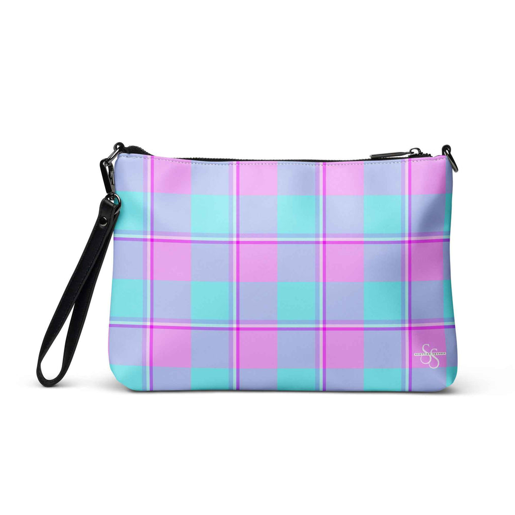 Personalized Crossbody Bag Mauve and Coastal Mist Plaid - Scottish Squares
