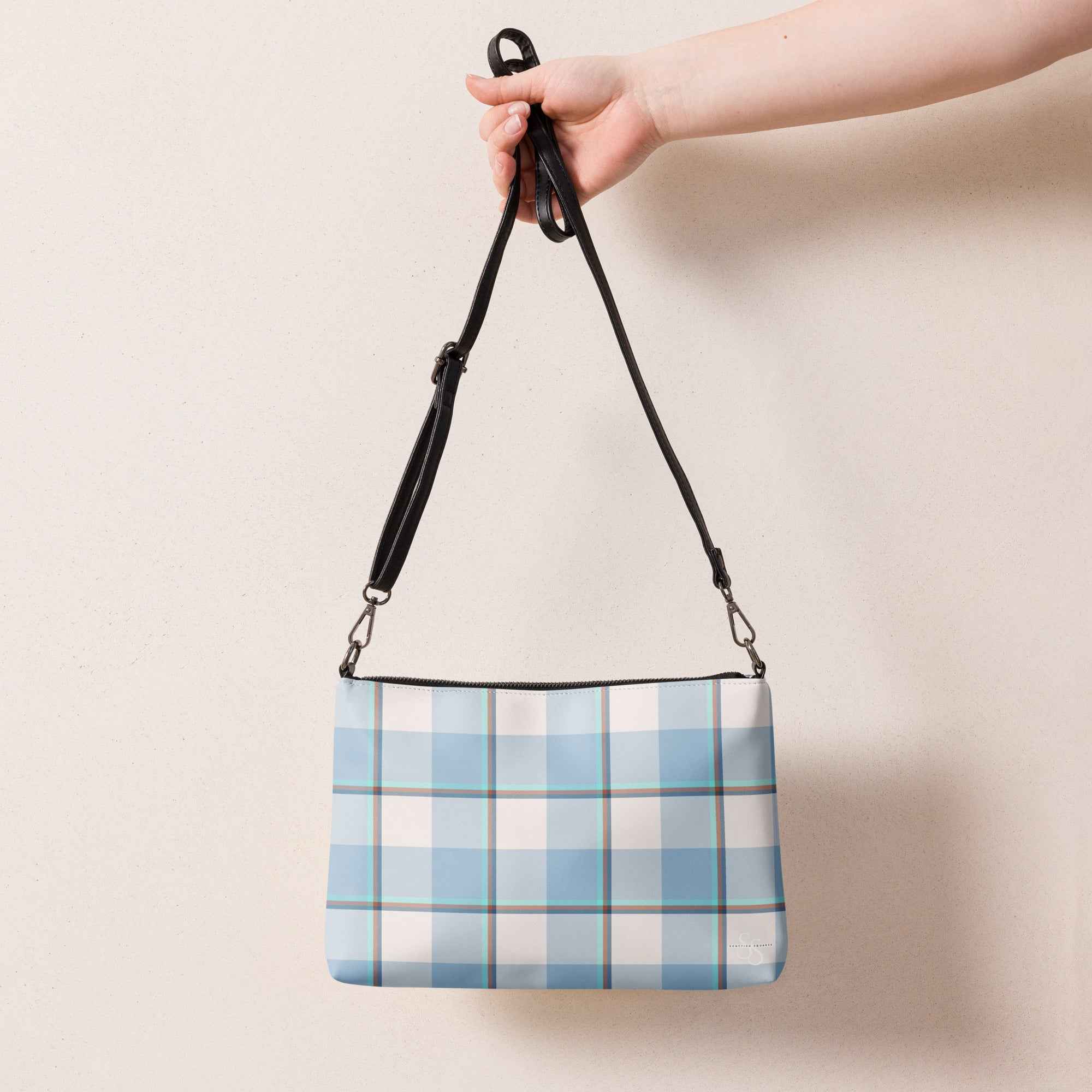 Personalized Crossbody Bag Pink Cloud and Blue Lagoon Plaid - Scottish Squares