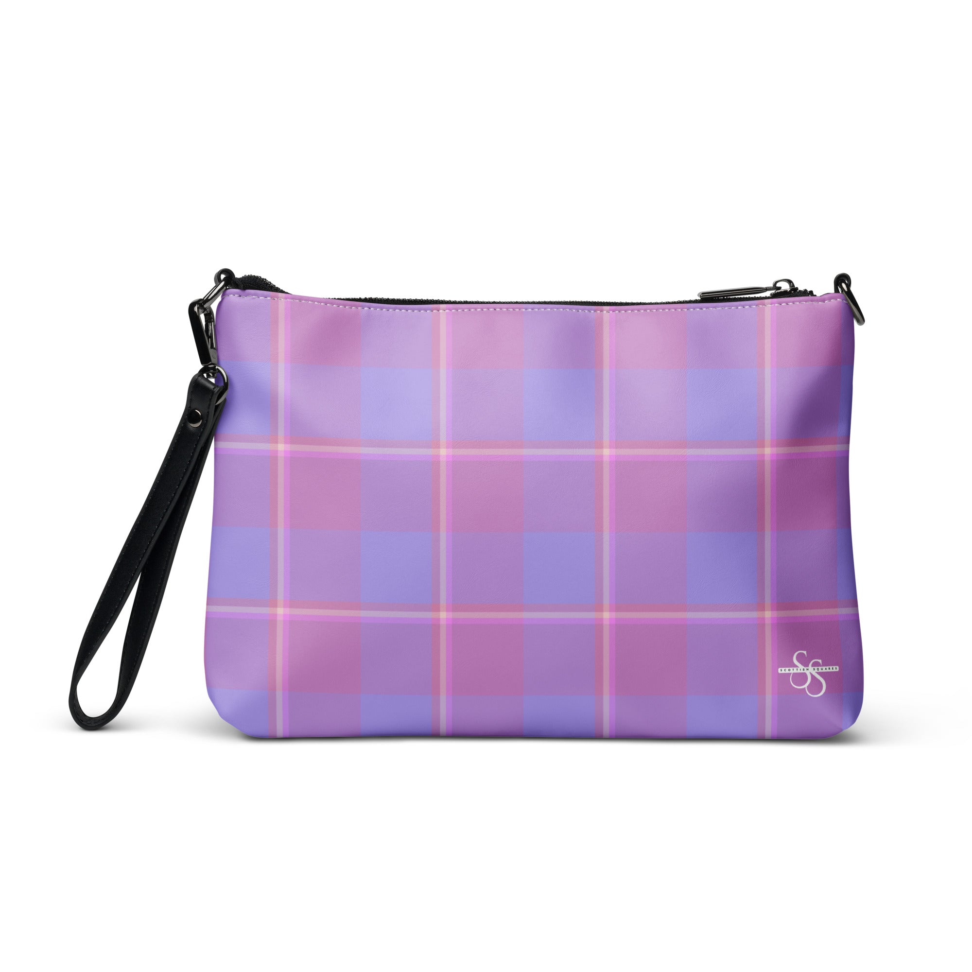 Personalized Crossbody Bag Viola and Dull Lavender Plaid - Scottish Squares