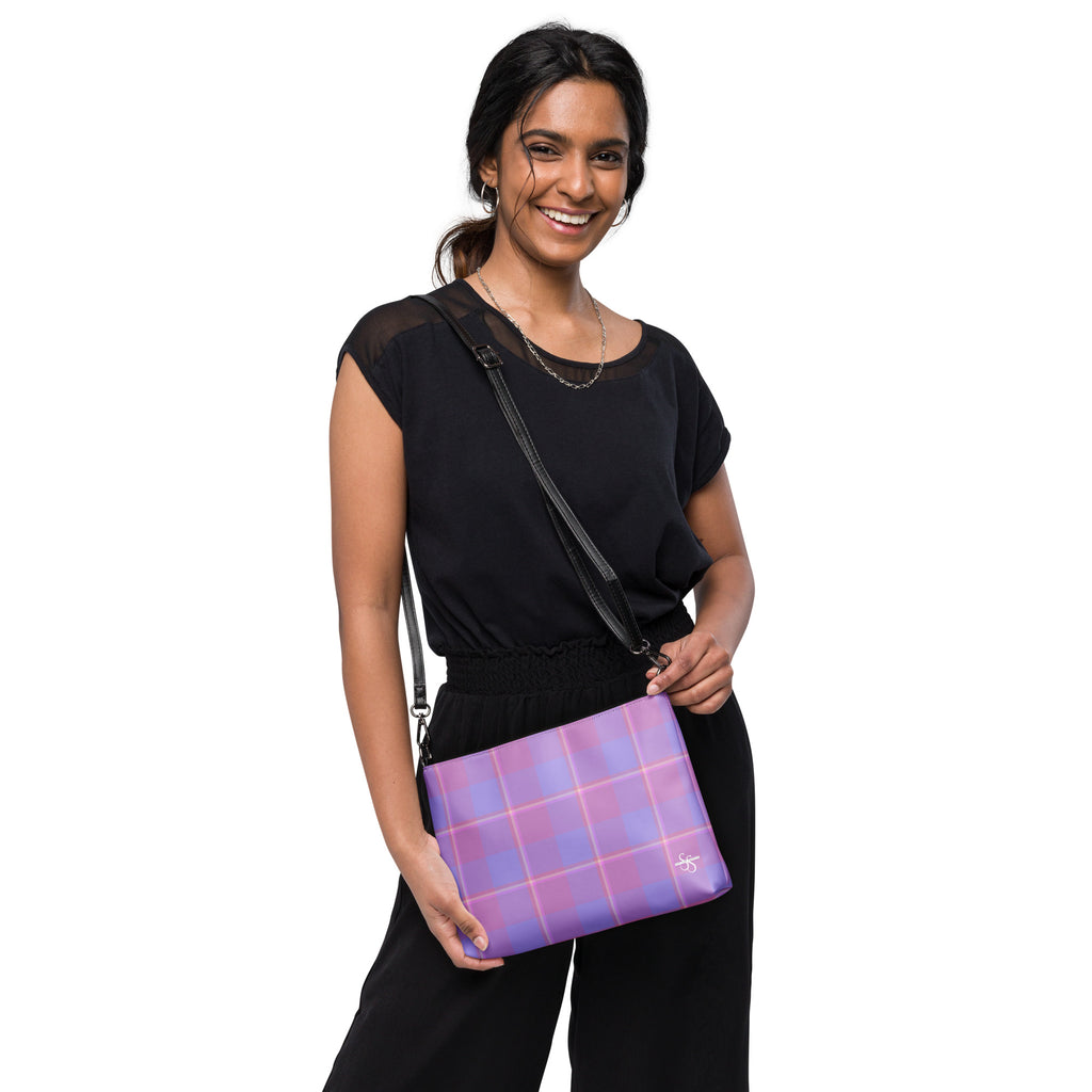 Personalized Crossbody Bag Viola and Dull Lavender Plaid - Scottish Squares
