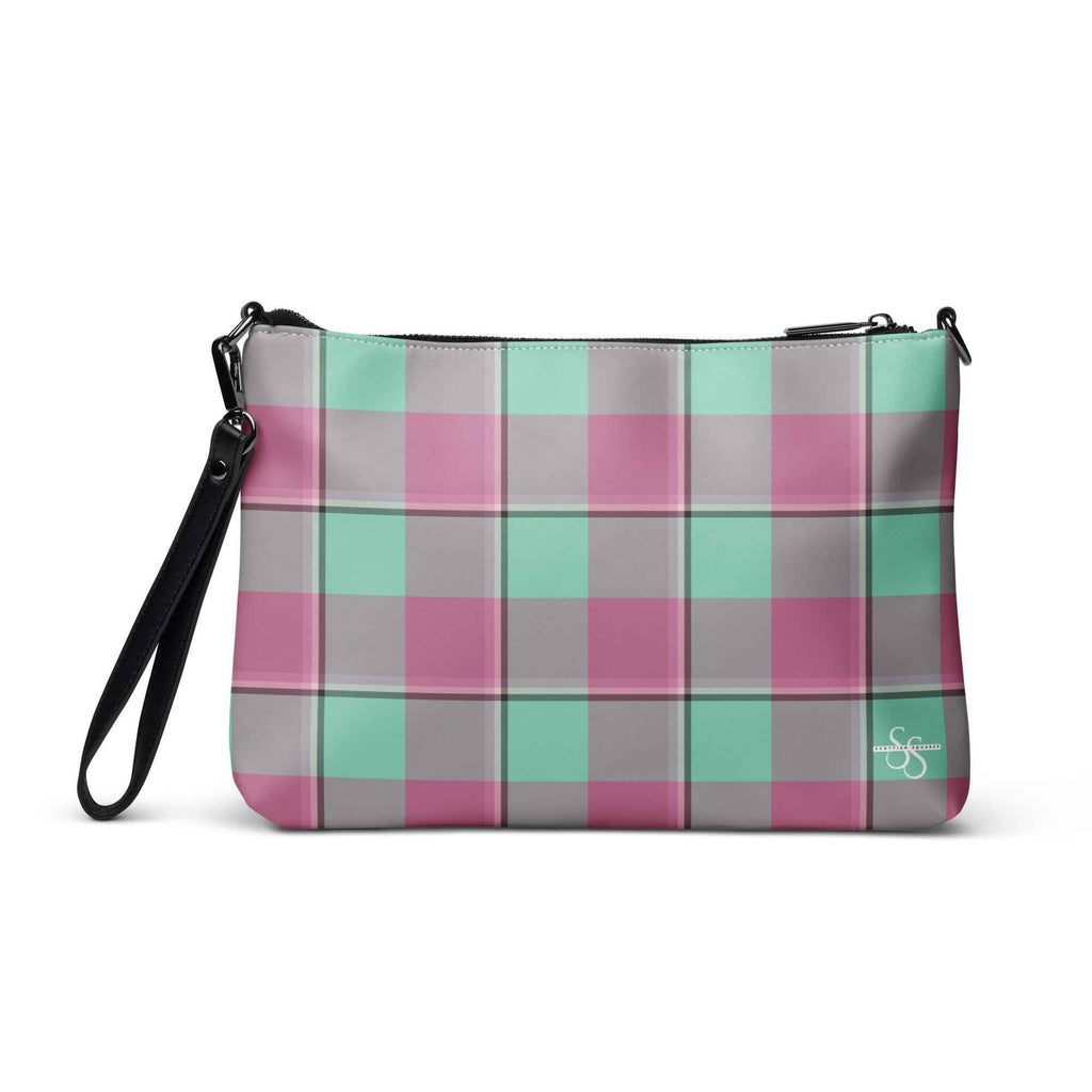 Personalized Crossbody Bag Vista Blue and Turkish Rose Plaid - Scottish Squares