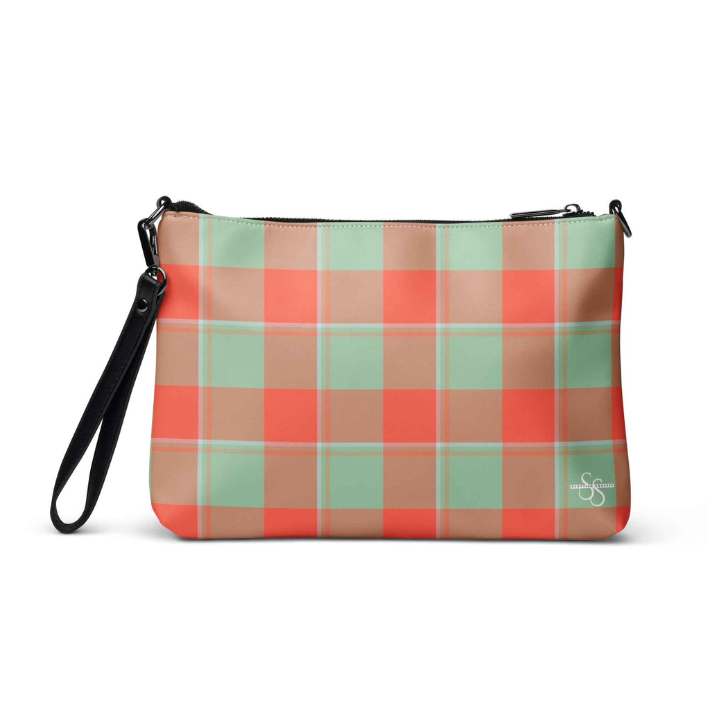 Personalized Crossbody Bag Spring Rain and Persimmon Plaid - Scottish Squares