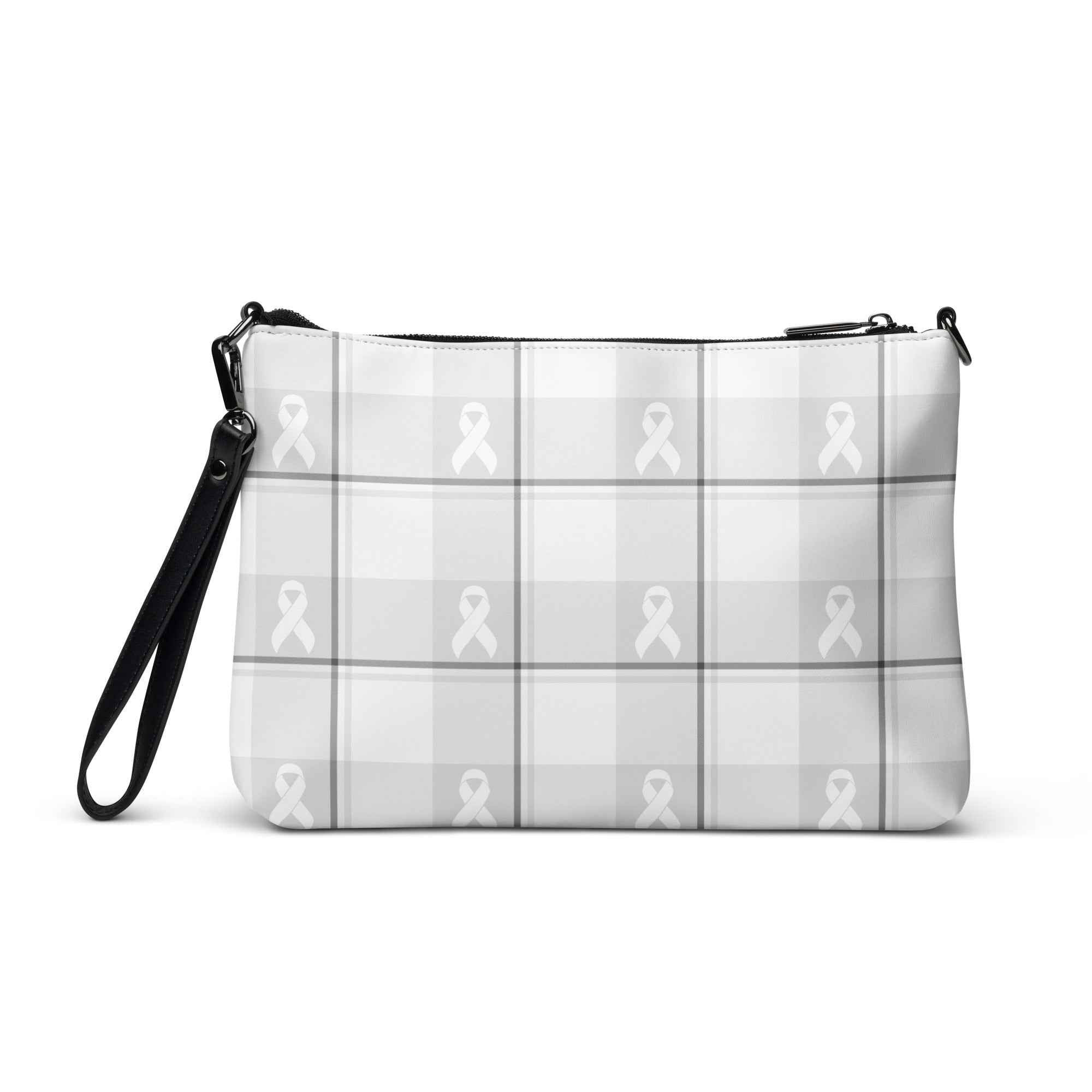 Crossbody Bag Lung Cancer Awareness Plaid, White Ribbon, Supportive Gift - Scottish Squares