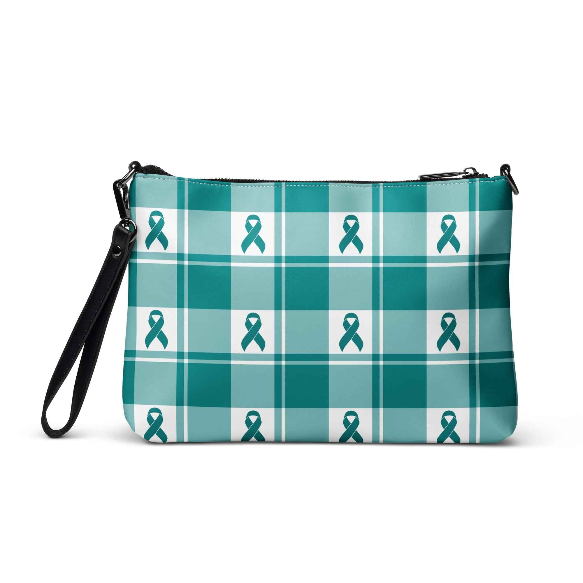 Crossbody Bag Cervical Cancer Awareness Plaid, Teal Ribbon, Supportive Gift - Scottish Squares