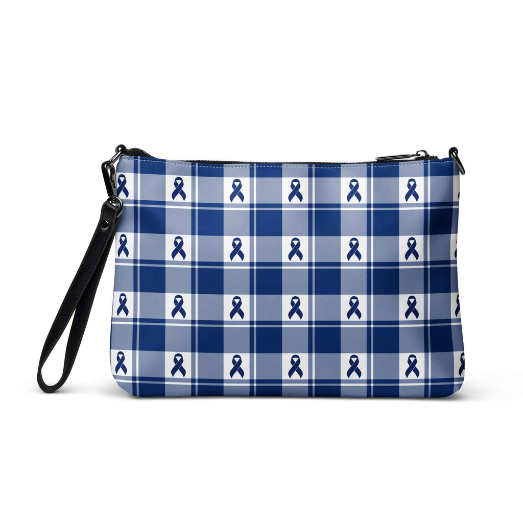 Crossbody Bag Colorectal Cancer Awareness Plaid, Dark Blue Ribbon, Supportive Gift - Scottish Squares