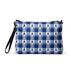 Crossbody Bag Colorectal Cancer Awareness Plaid, Dark Blue Ribbon, Supportive Gift - Scottish Squares