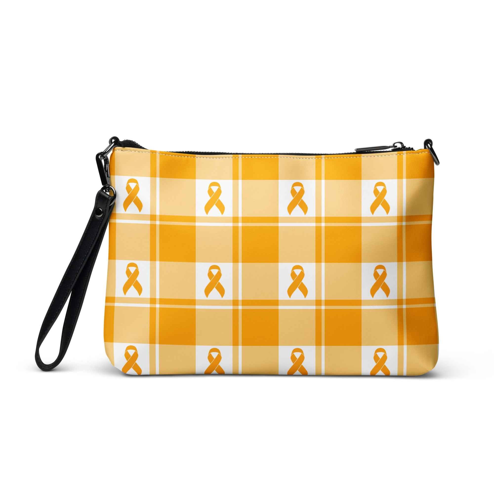 Crossbody Bag Kidney Cancer Awareness Plaid, Orange Ribbon, Supportive Gift - Scottish Squares