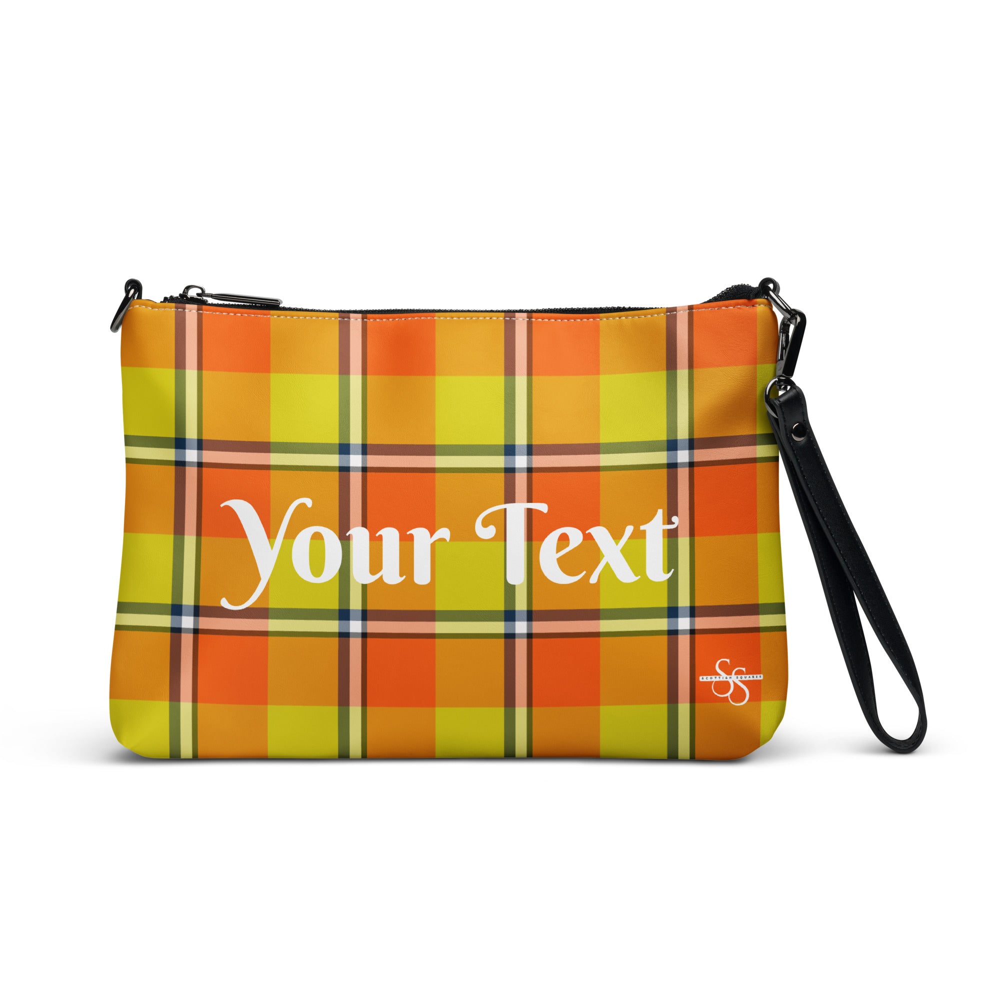 Personalized Blaze Orange and Bird Flower Crossbody Bag - Scottish Squares