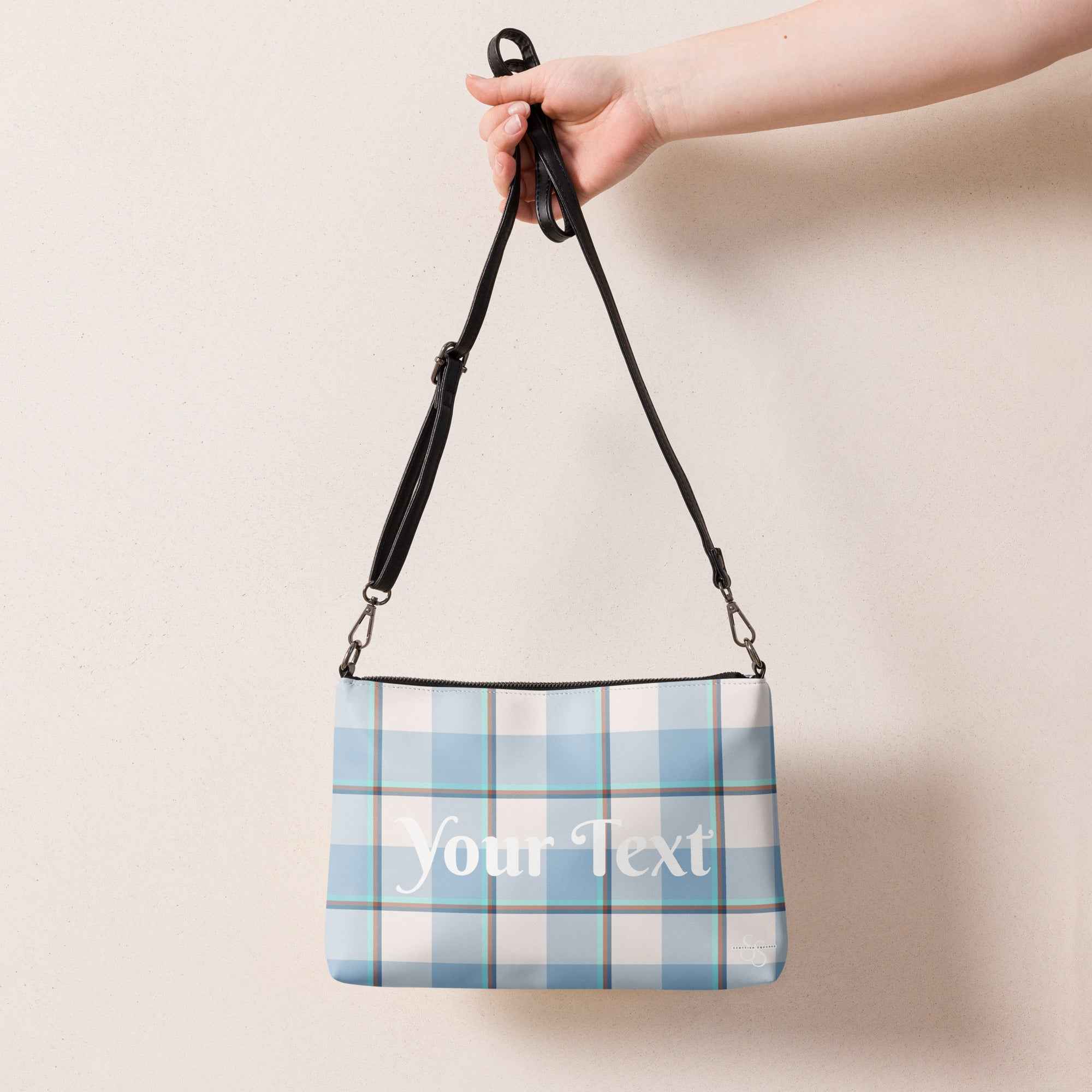 Personalized Crossbody Bag Pink Cloud and Blue Lagoon Plaid - Scottish Squares