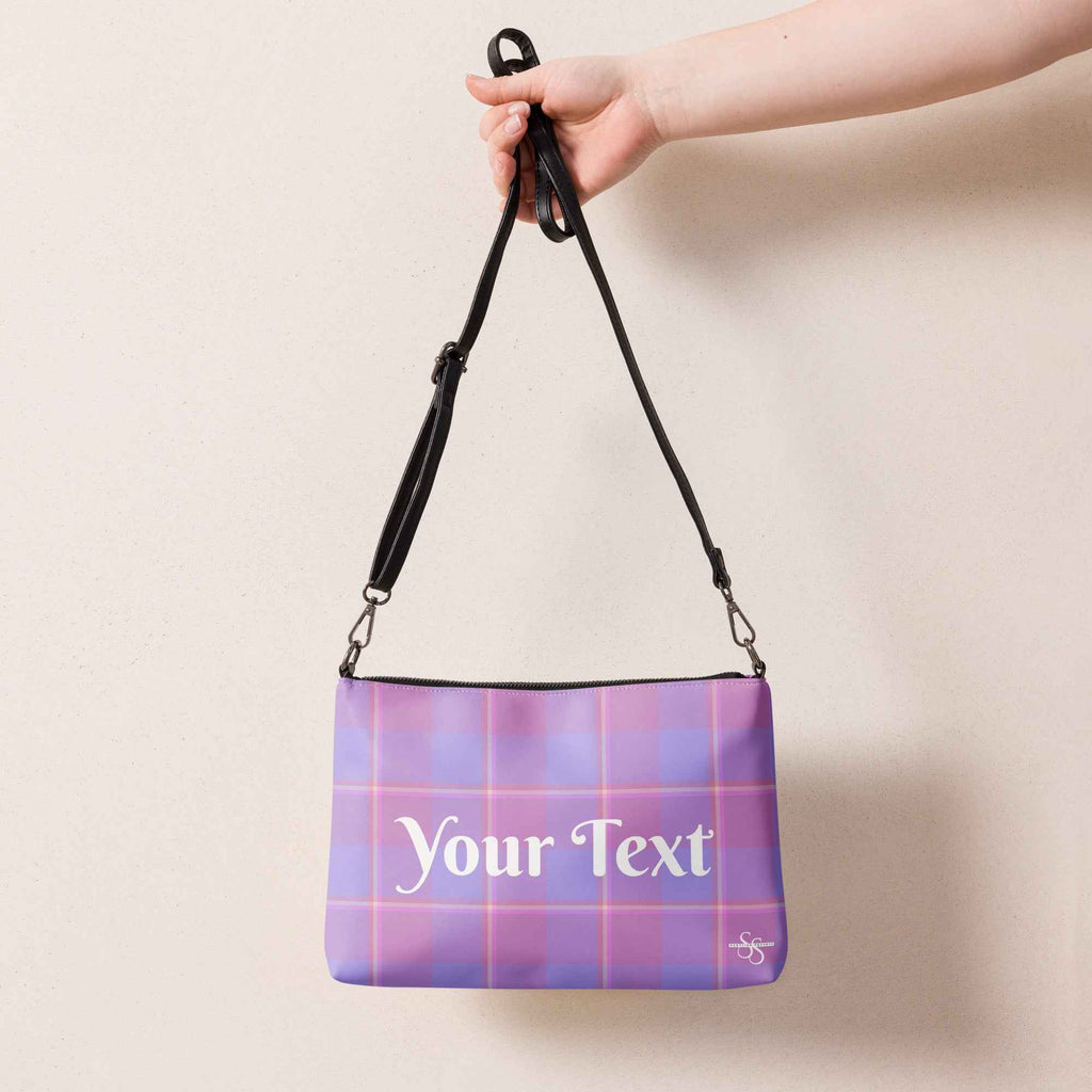Personalized Crossbody Bag Viola and Dull Lavender Plaid - Scottish Squares