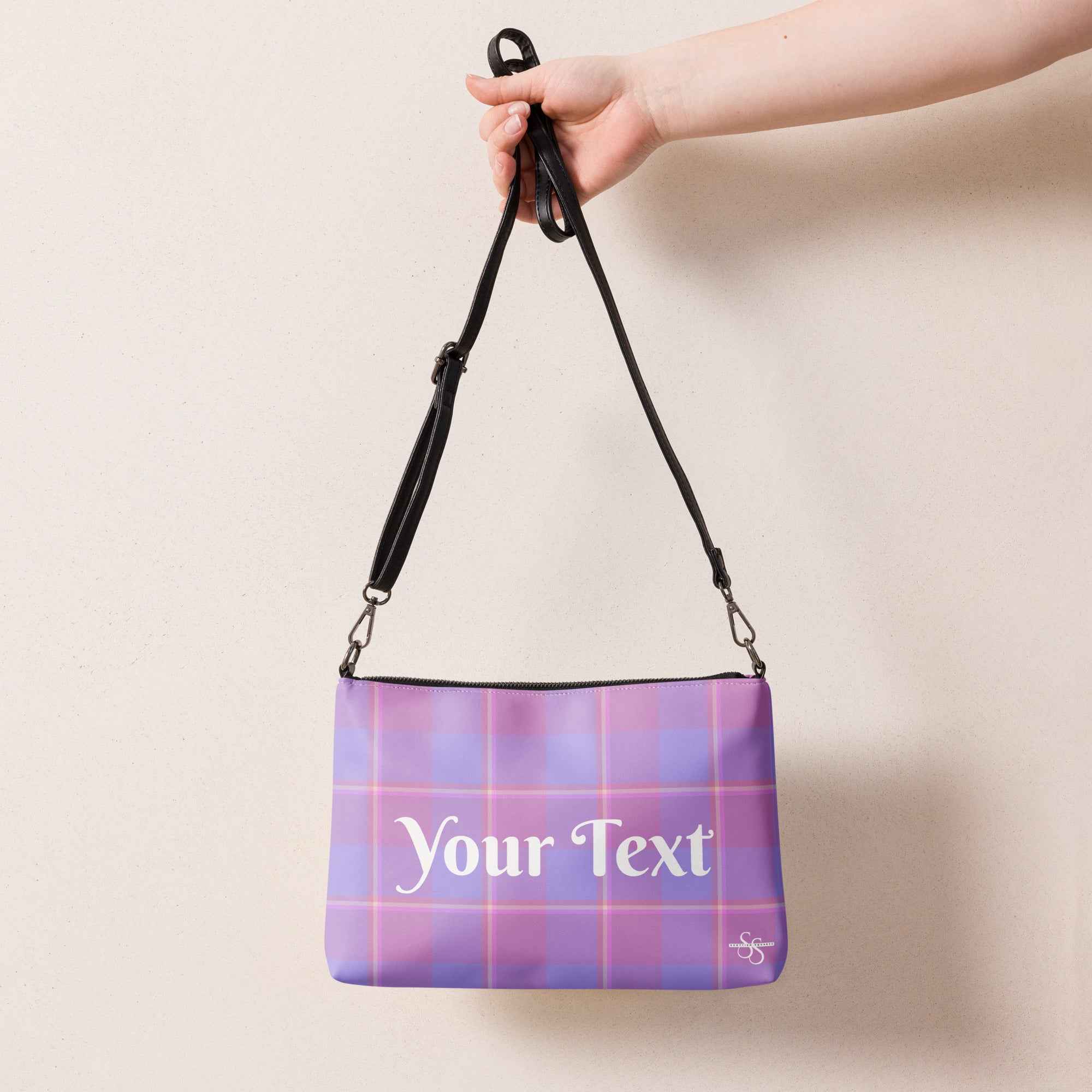 Personalized Crossbody Bag Viola and Dull Lavender Plaid - Scottish Squares