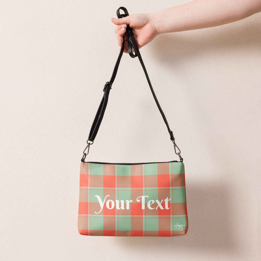 Personalized Crossbody Bag Spring Rain and Persimmon Plaid - Scottish Squares