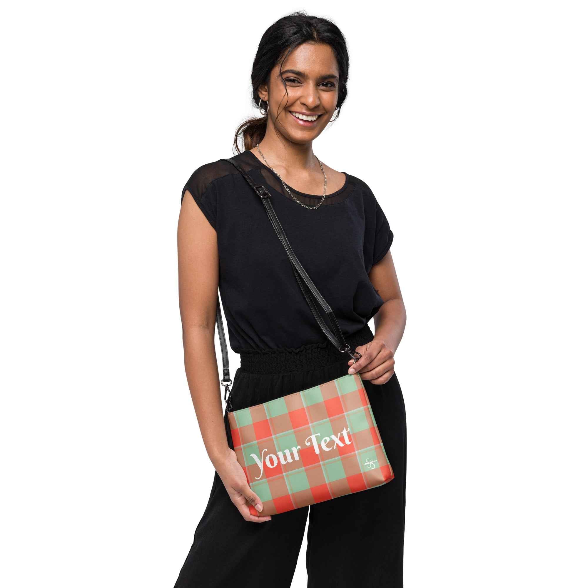 Personalized Crossbody Bag Spring Rain and Persimmon Plaid - Scottish Squares