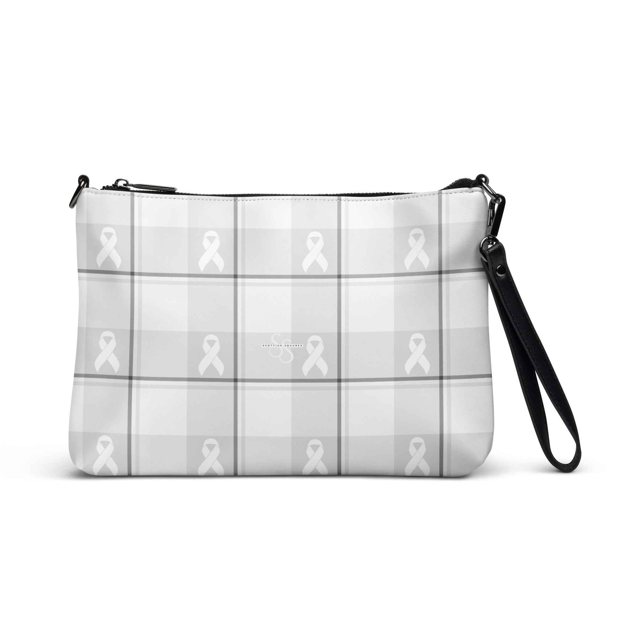 Crossbody Bag Lung Cancer Awareness Plaid, White Ribbon, Supportive Gift - Scottish Squares