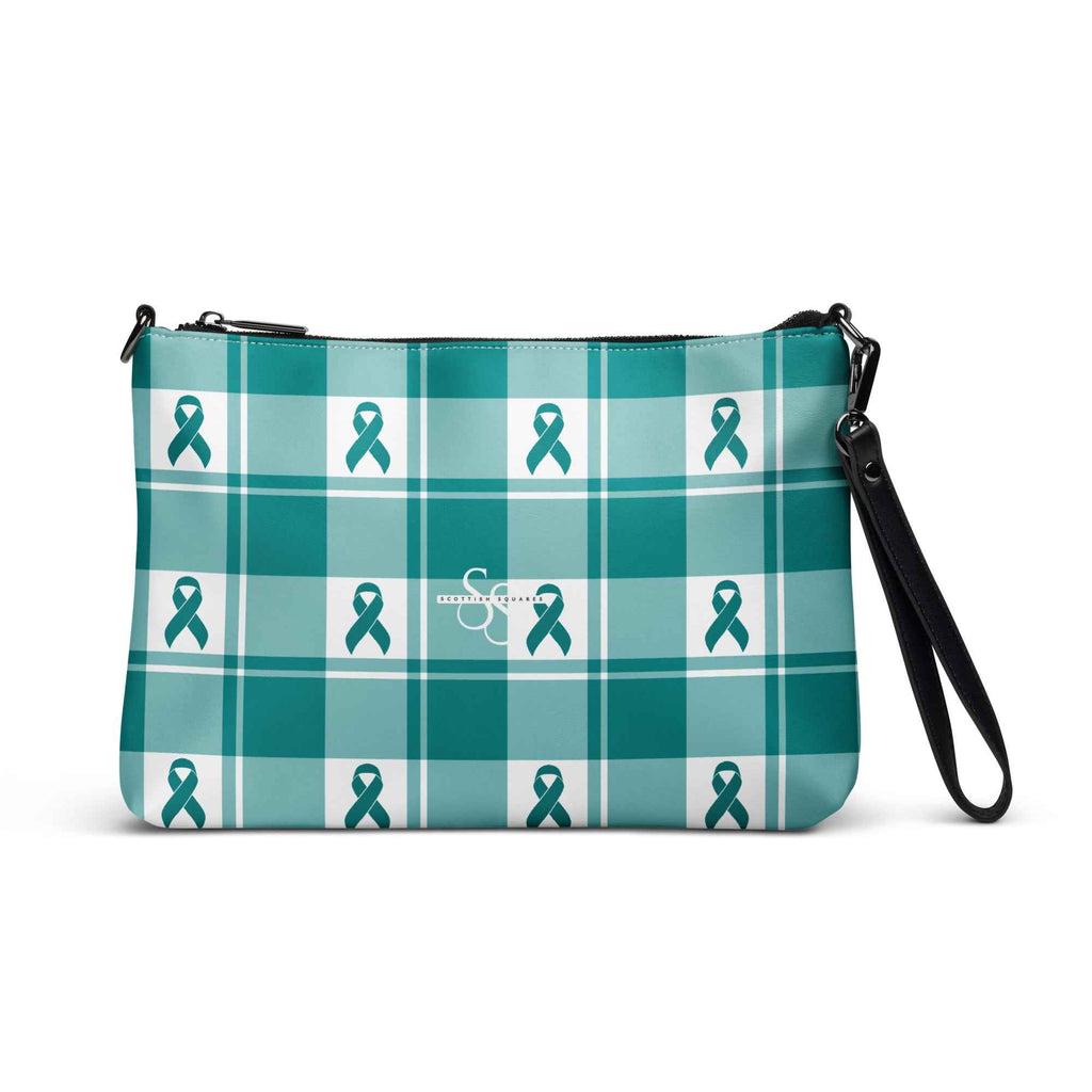 Crossbody Bag Cervical Cancer Awareness Plaid, Teal Ribbon, Supportive Gift - Scottish Squares