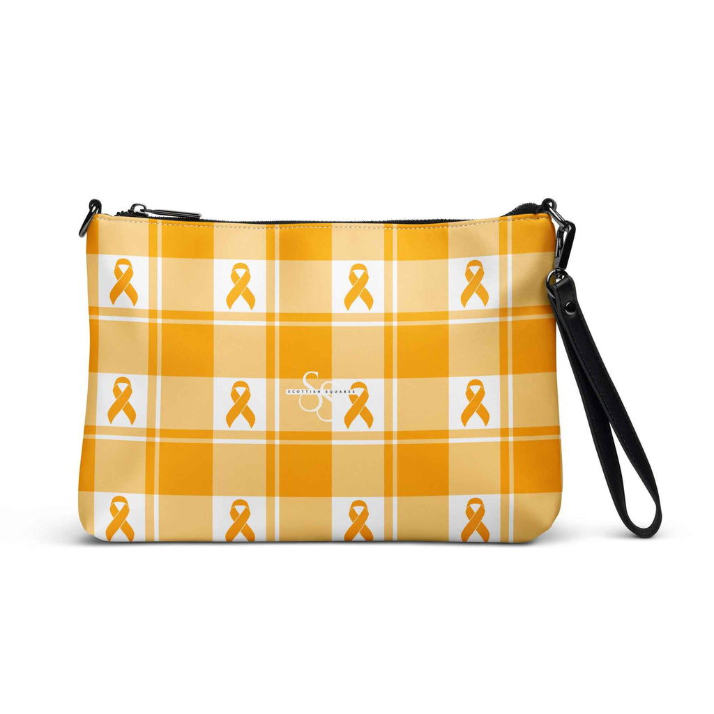 Crossbody Bag Kidney Cancer Awareness Plaid, Orange Ribbon, Supportive Gift - Scottish Squares