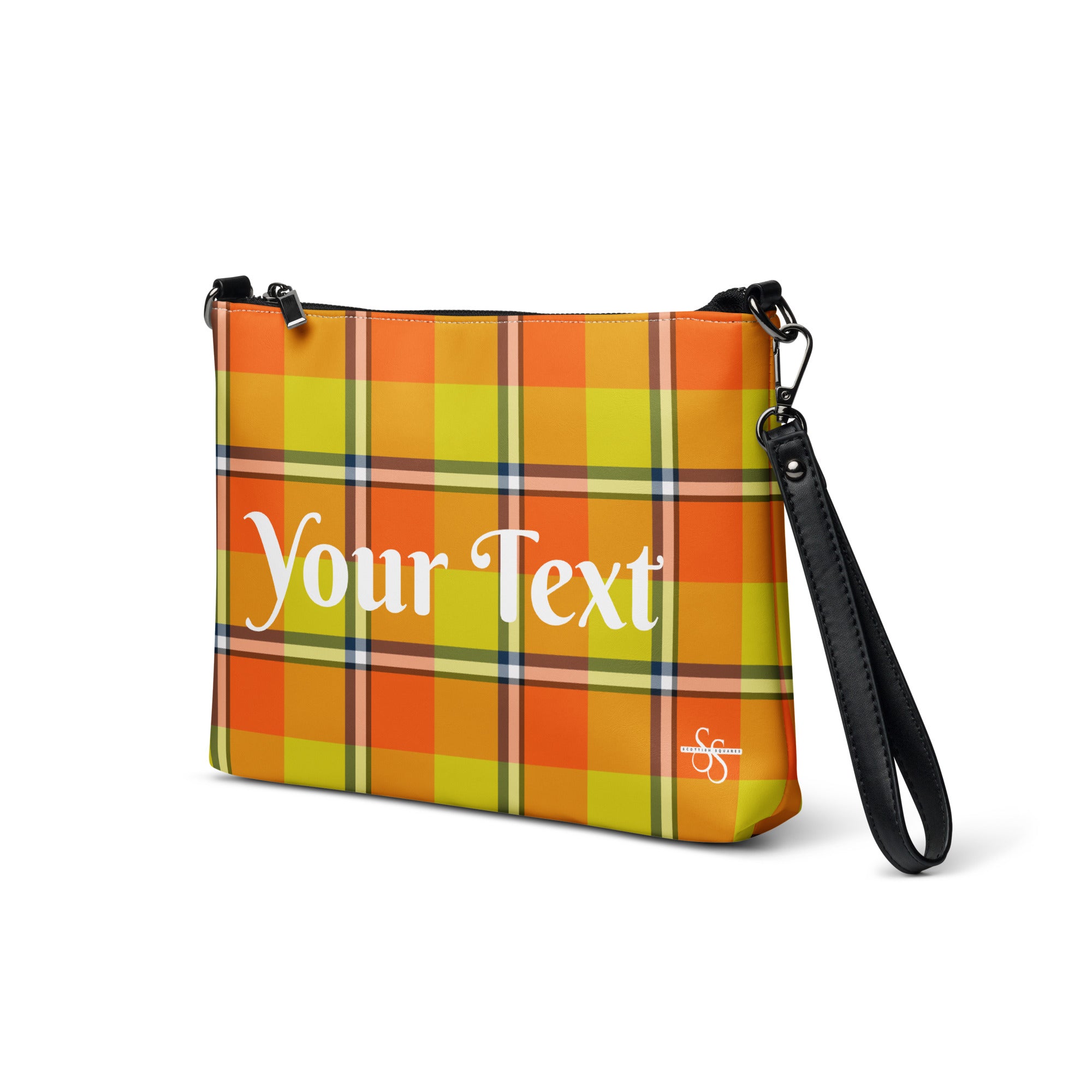 Personalized Blaze Orange and Bird Flower Crossbody Bag - Scottish Squares