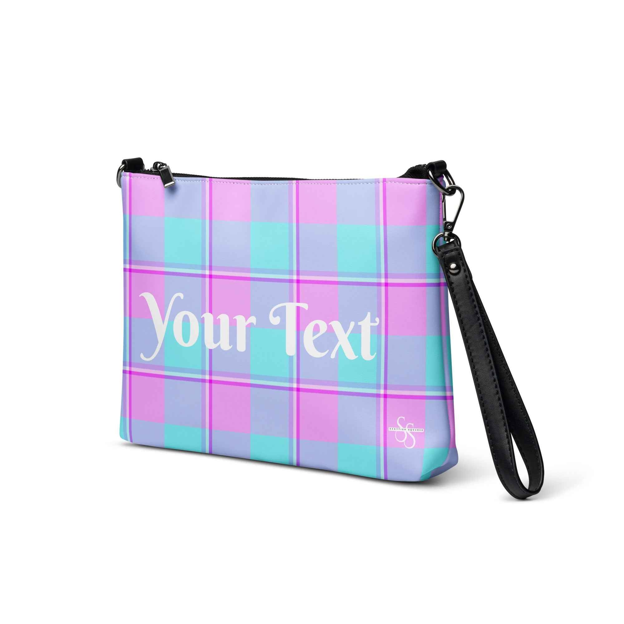 Personalized Crossbody Bag Mauve and Coastal Mist Plaid - Scottish Squares