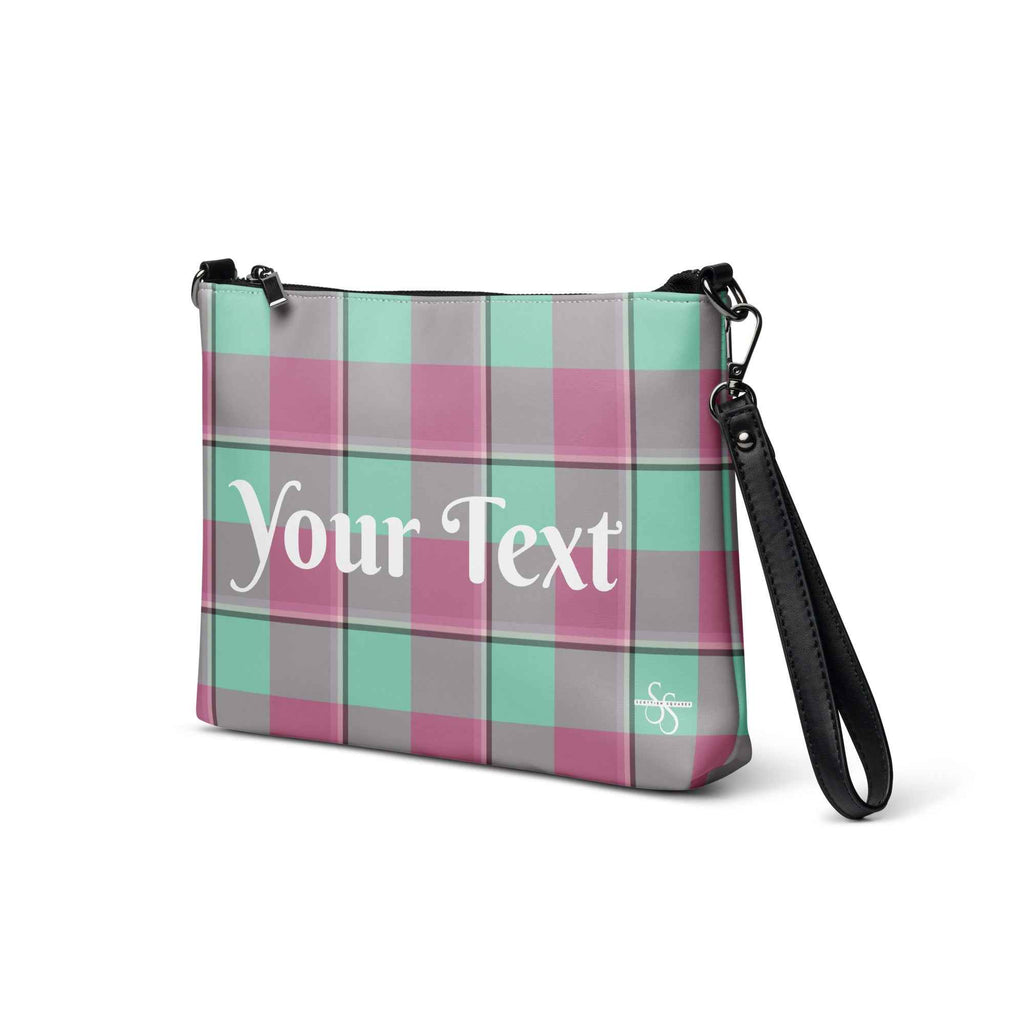 Personalized Crossbody Bag Vista Blue and Turkish Rose Plaid - Scottish Squares