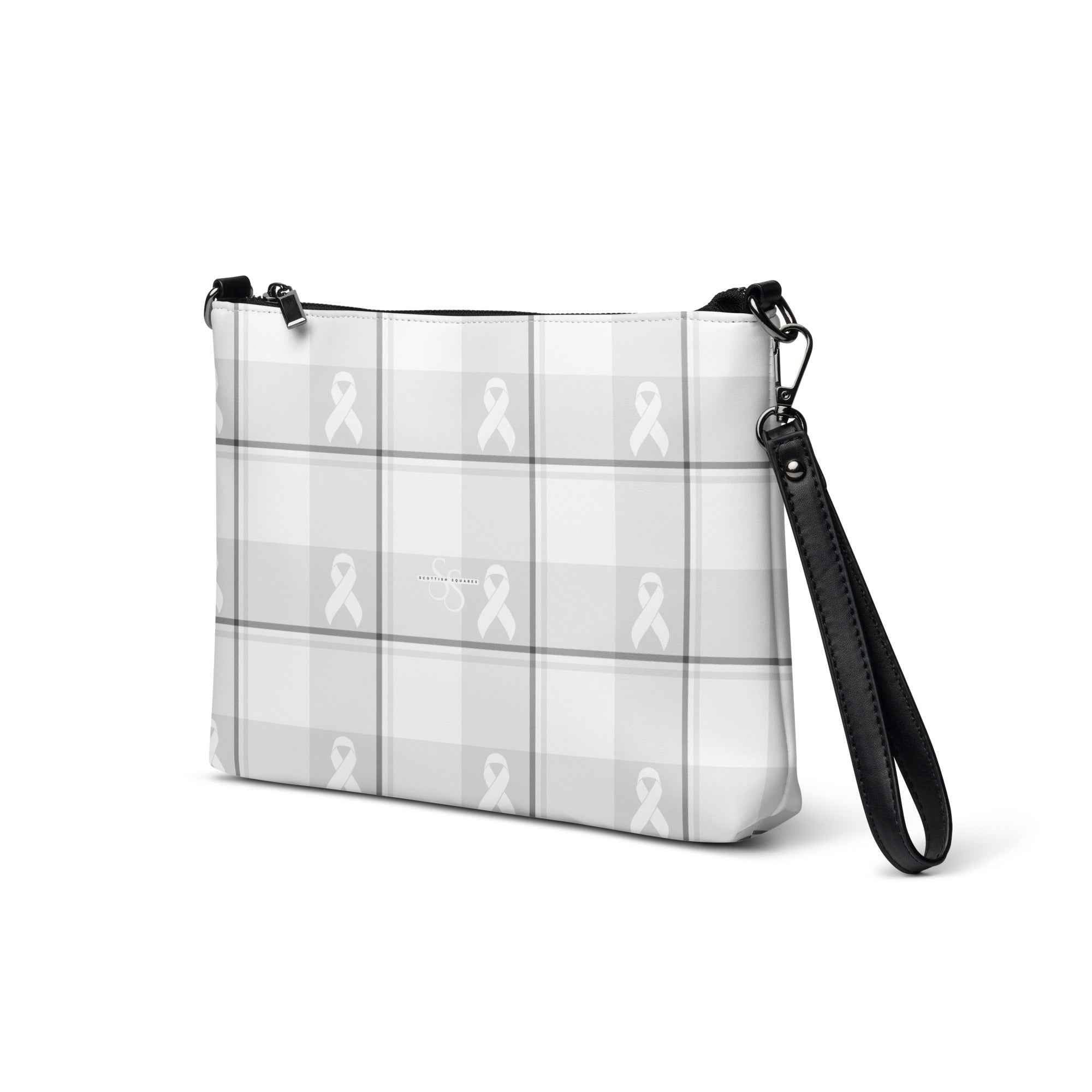 Crossbody Bag Lung Cancer Awareness Plaid, White Ribbon, Supportive Gift - Scottish Squares