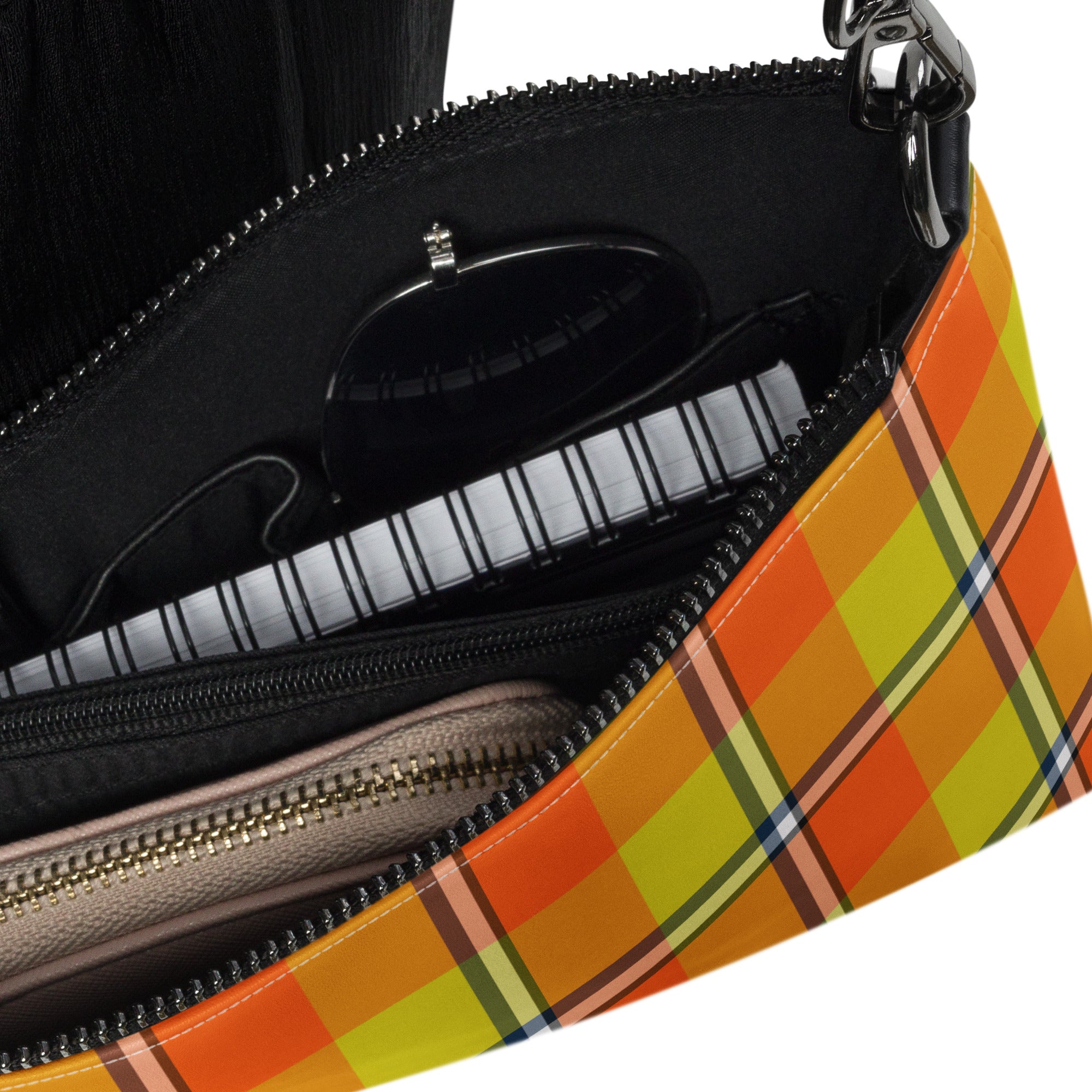 Personalized Blaze Orange and Bird Flower Crossbody Bag - Scottish Squares