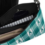 Crossbody Bag Cervical Cancer Awareness Plaid, Teal Ribbon, Supportive Gift - Scottish Squares