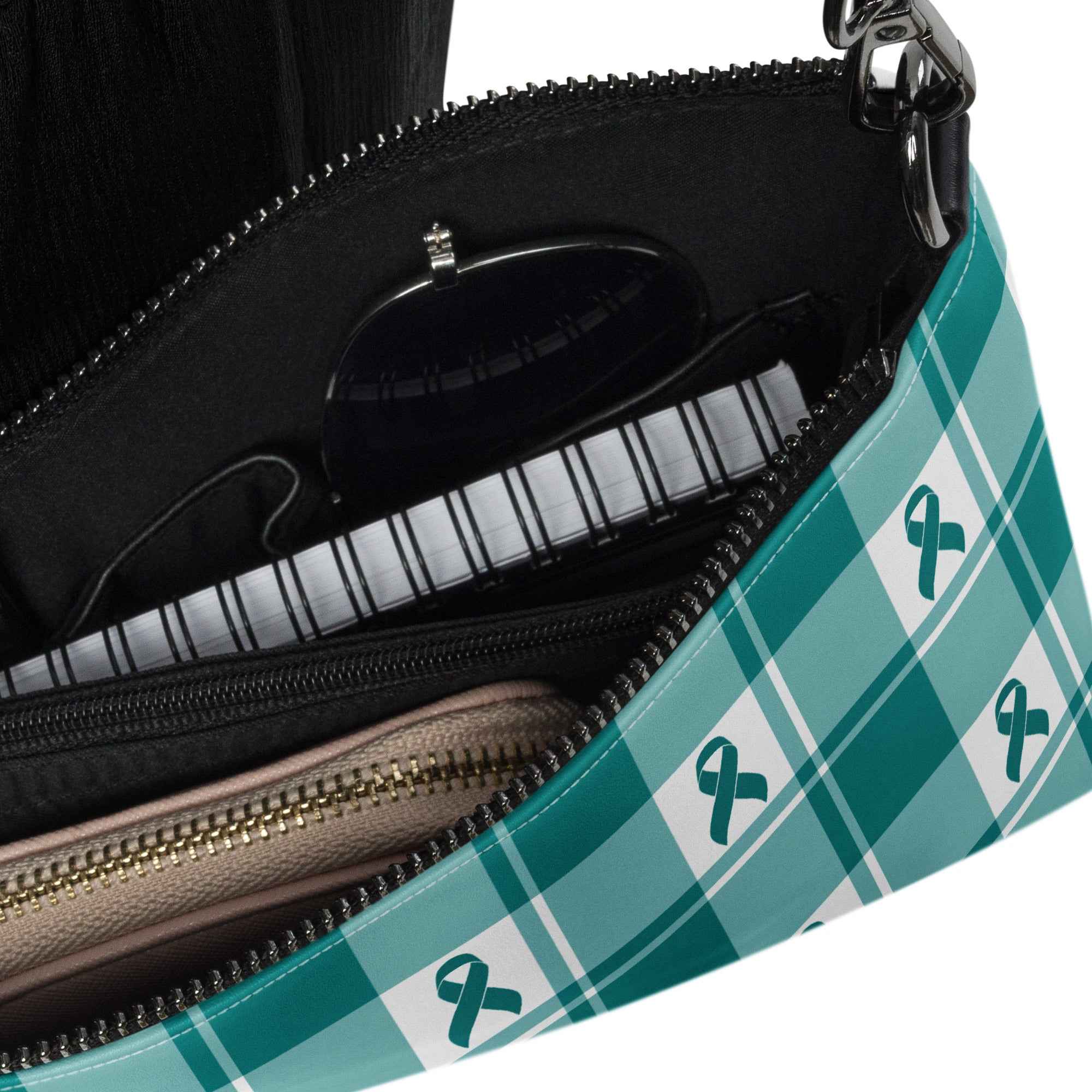 Crossbody Bag Cervical Cancer Awareness Plaid, Teal Ribbon, Supportive Gift - Scottish Squares