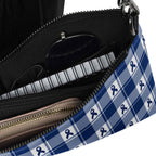 Crossbody Bag Colorectal Cancer Awareness Plaid, Dark Blue Ribbon, Supportive Gift - Scottish Squares