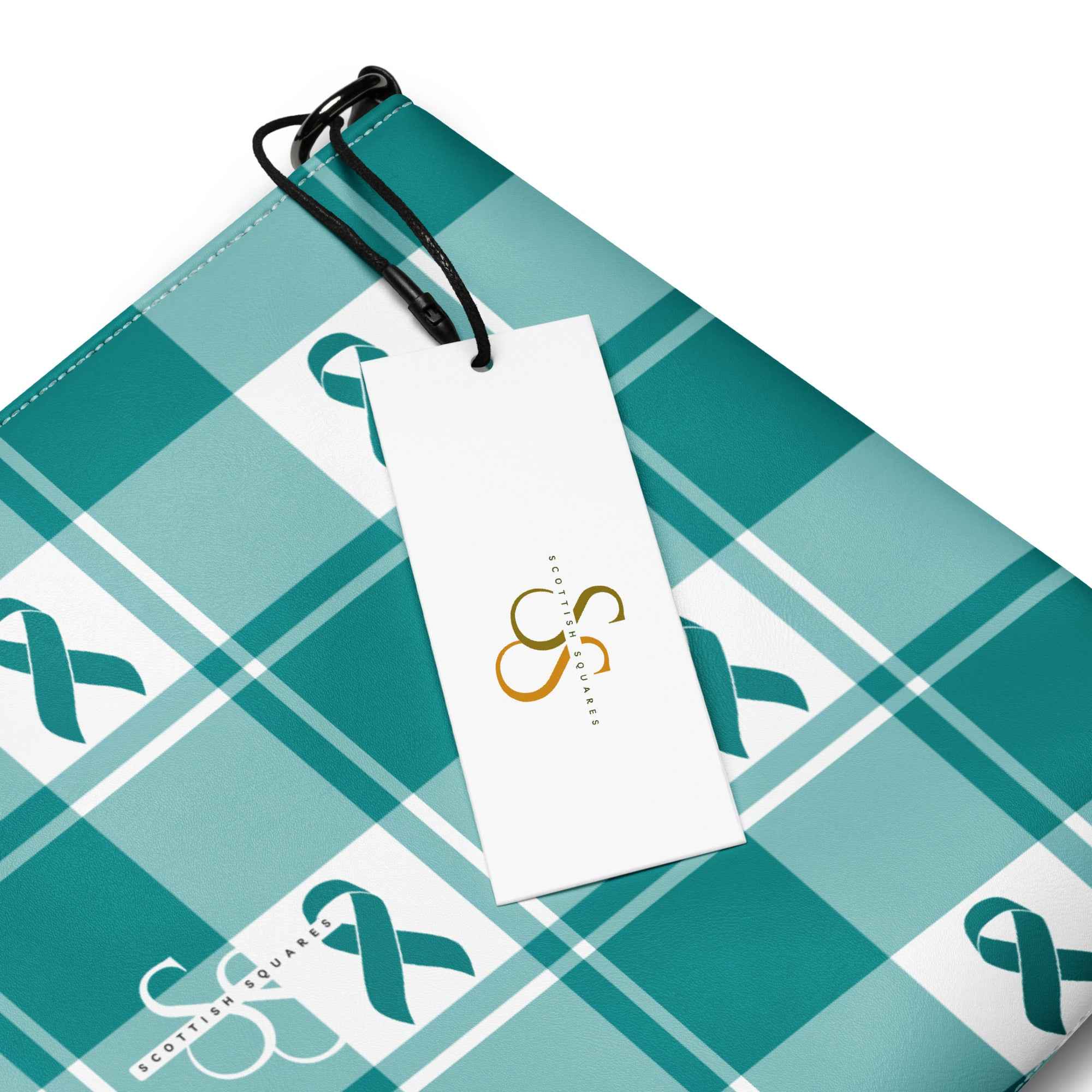 Crossbody Bag Cervical Cancer Awareness Plaid, Teal Ribbon, Supportive Gift - Scottish Squares