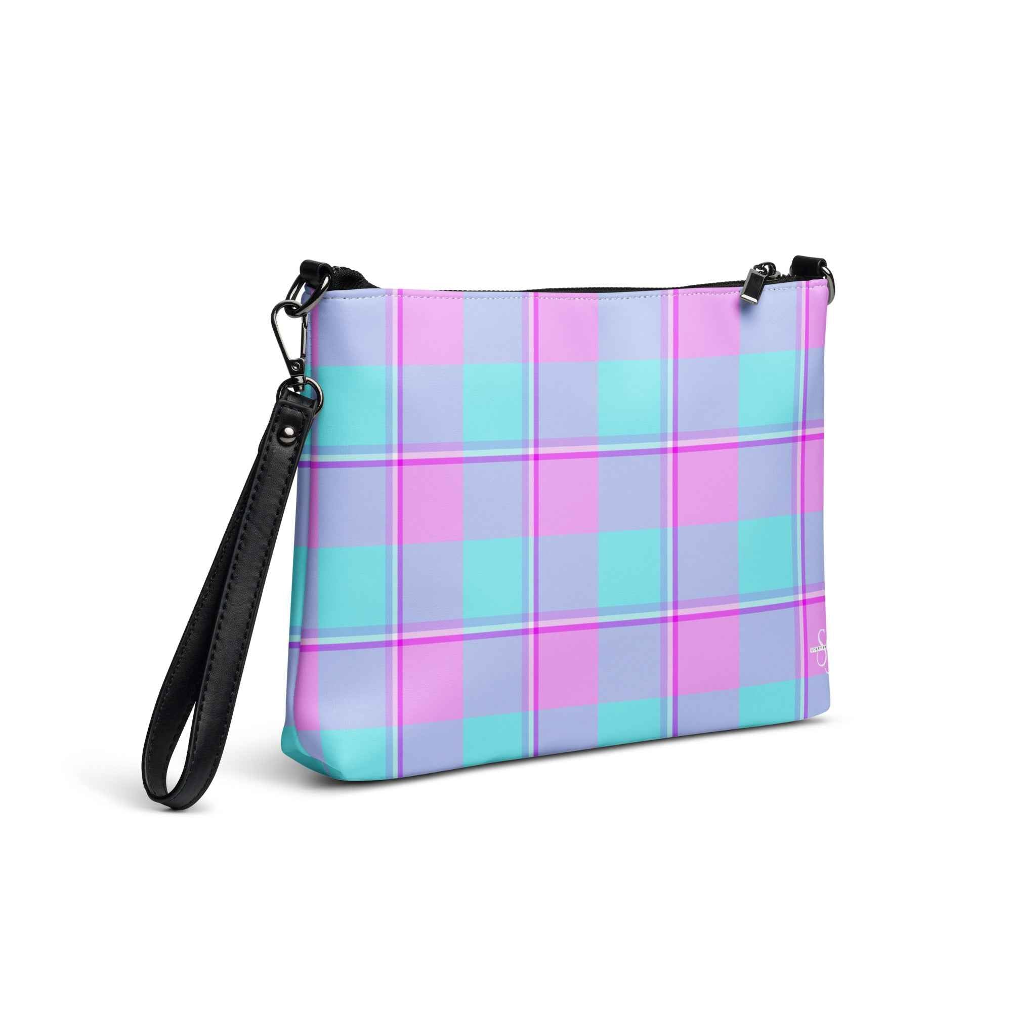 Personalized Crossbody Bag Mauve and Coastal Mist Plaid - Scottish Squares