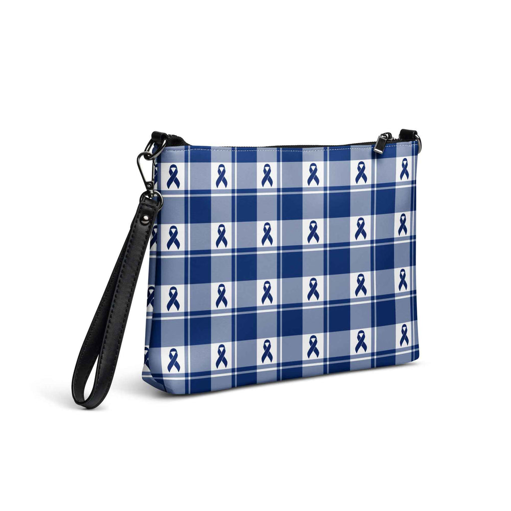 Crossbody Bag Colorectal Cancer Awareness Plaid, Dark Blue Ribbon, Supportive Gift - Scottish Squares