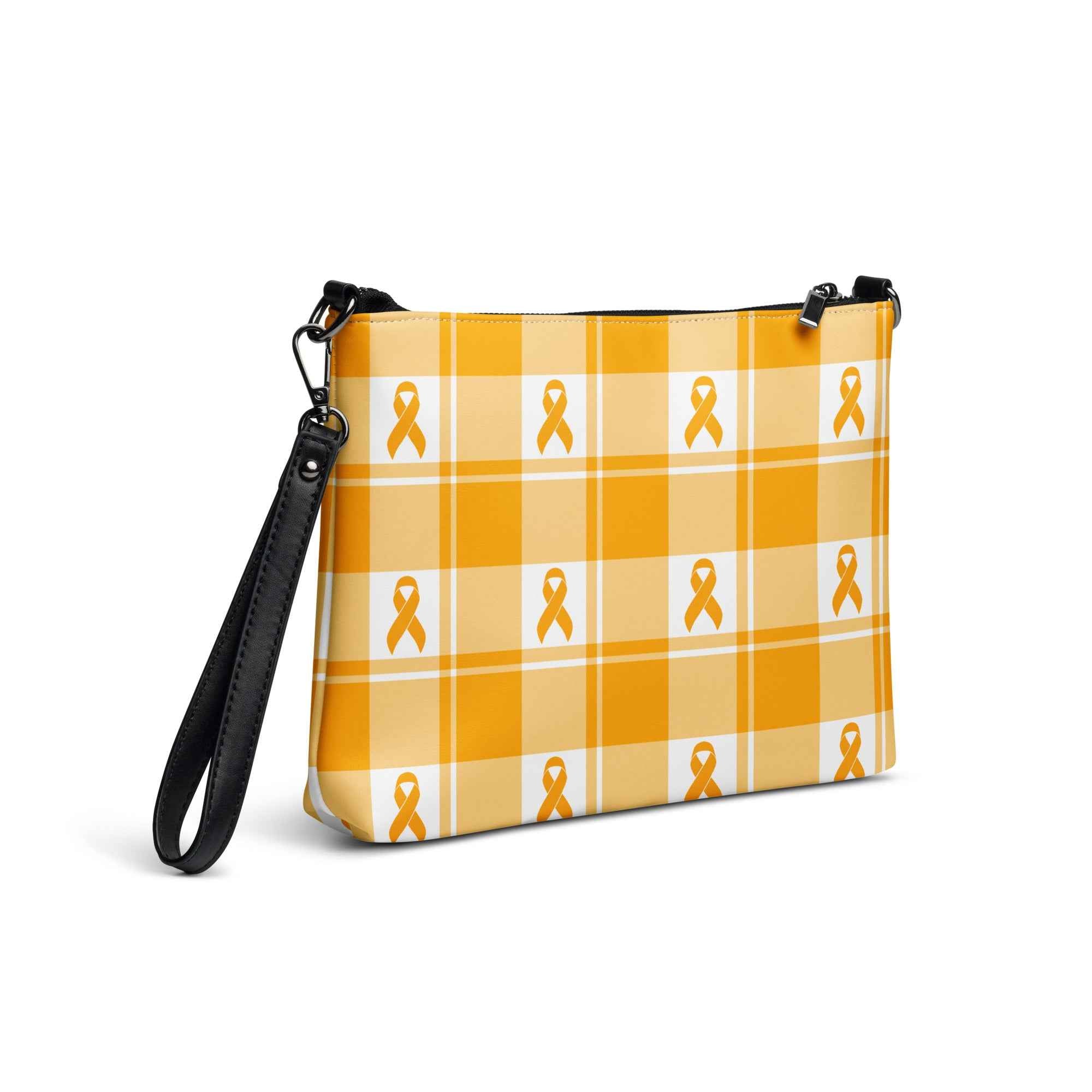 Crossbody Bag Kidney Cancer Awareness Plaid, Orange Ribbon, Supportive Gift - Scottish Squares