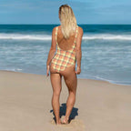Claystone and Morning Mist Plaid One-Piece Swimsuit – Stylish Swimwear for Women - Scottish Squares